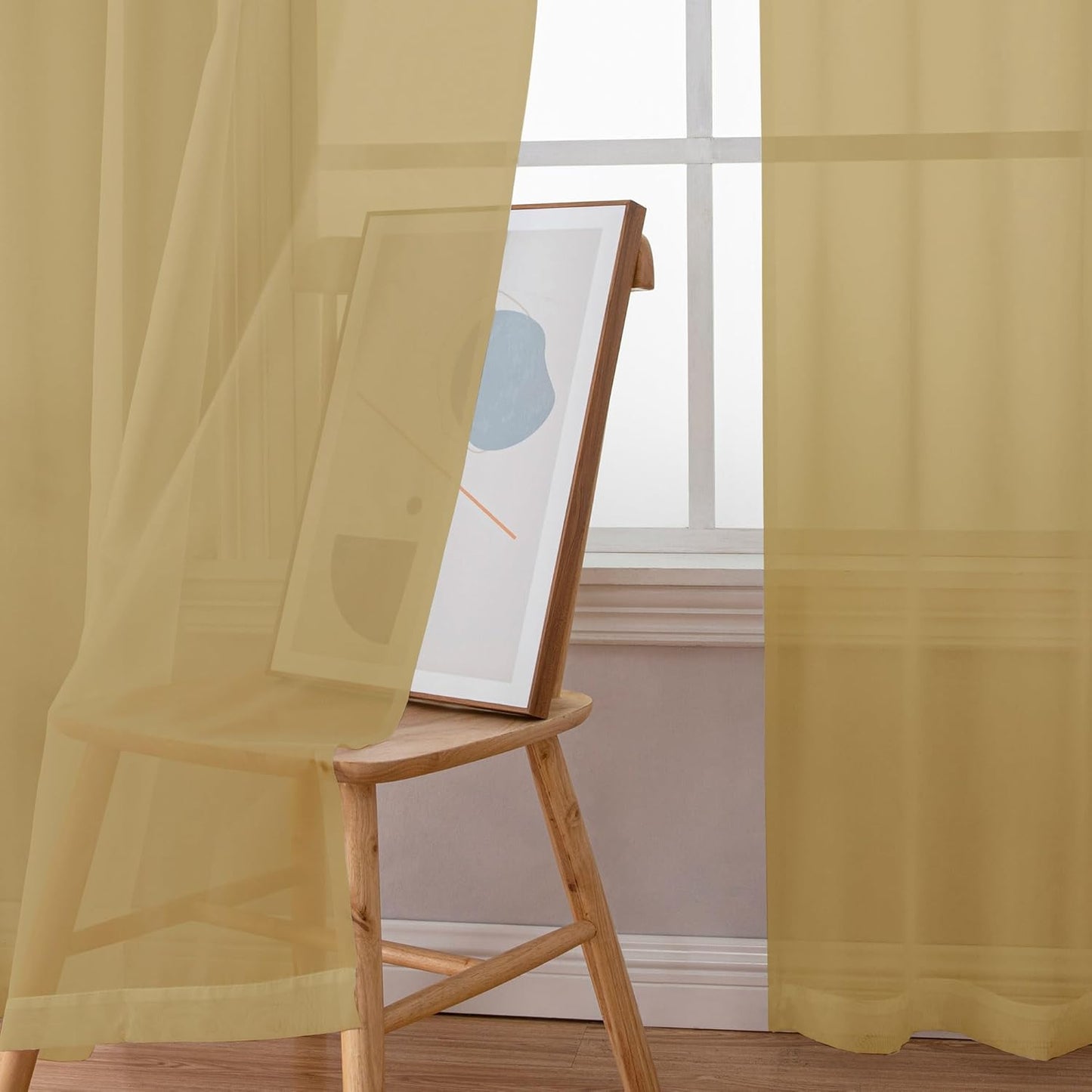 Chyhomenyc Gold Sheer Curtains 96 inches Long 2 Panels, Light Filtering Soft Airy Solid Elegant Voile Window Treatment Drapes for Bedroom Living Room Wedding Party Decor, 42 Wx96 L, 8FT L