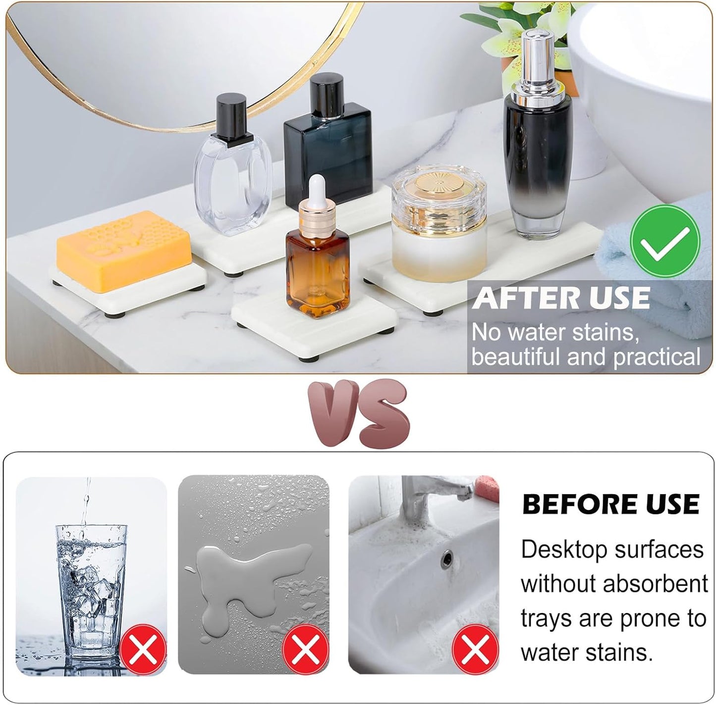 6PCS Fast Drying Diatomite Stone Sink Tray, Stone Drying Tray for Bathroom Counter, Stones Soap Trays for Kitchen Sink, Water Absorbing Coasters, Diatomite Soap Dish, Water Absorbing Stones Trays