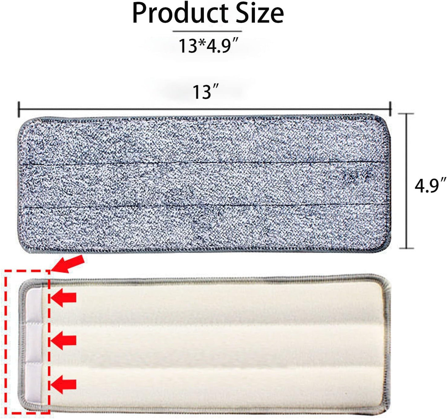 10 Pack 13 * 4.9" Generic Mop Pads Mop Head Refill Washable Wet/Dry Mops Flat Compatible with Most 11-13" Hook and Loop (Velcro) Flat Mops.System Floor Care System (10 Pack 13 * 4.9")