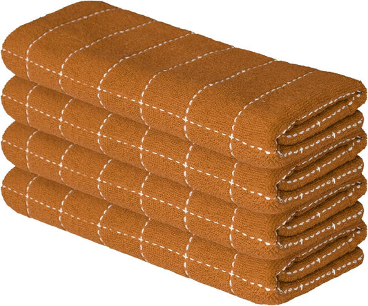 Artoid Mode Checkered Designed Cotton Caramel Orange Terry Kitchen Dish Towels, 15x25 Inch Soft Absorbent Quick Drying Cleaning Tea Towels Set of 4