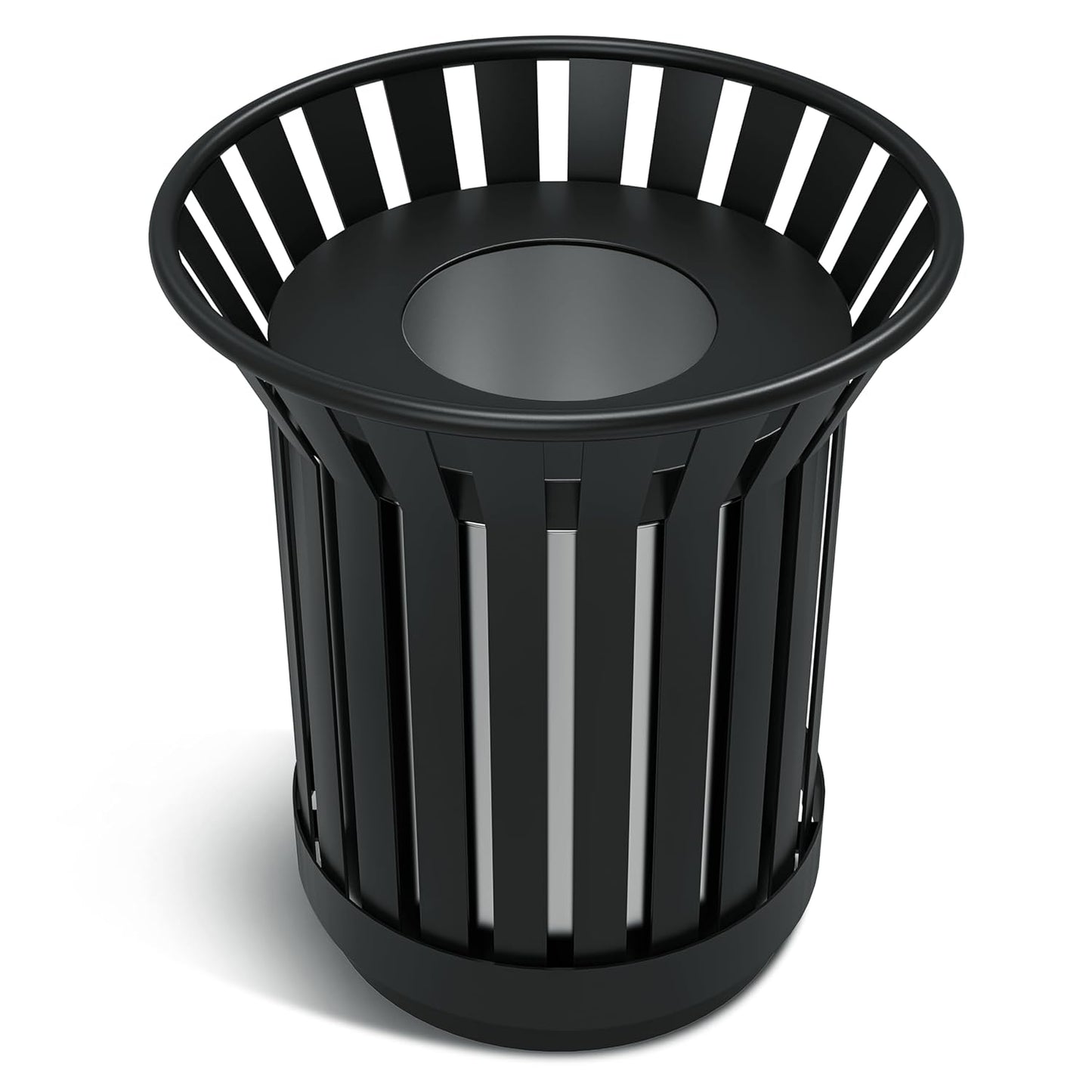 8Gallon/30L Commercial Outdoor & Indoor Metal Trash Can, Outdoor Slatted Trash Receptacle with Metal Linner, All Weather Resistant Large Outside Zone Round Garbage Bin for Street, Park, School - Black
