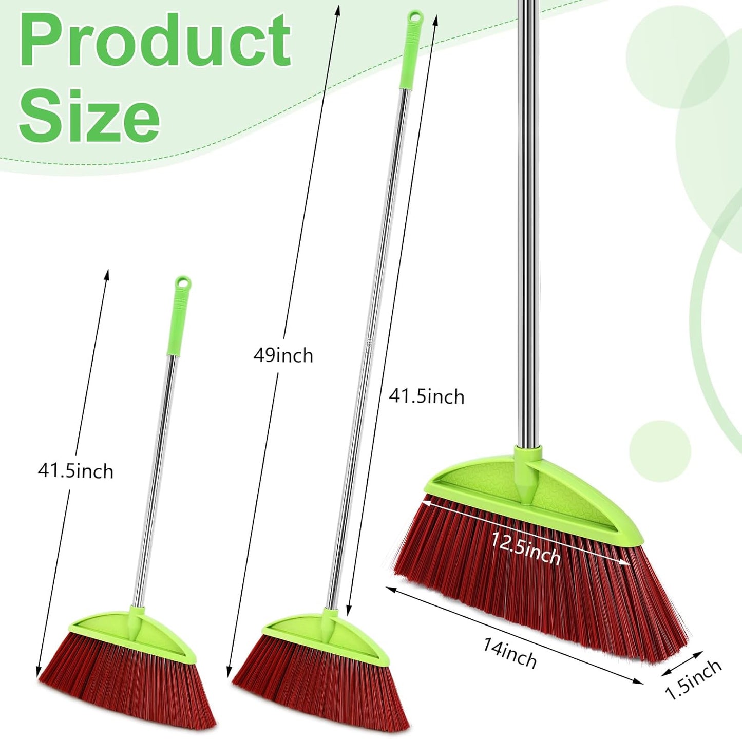 Lasnten 8 Pack Heavy Duty Broom Commercial Set with 49" Stainless Steel Detachable Handle Indoor and Outdoor Floor Brooms for Home, Garage, Kitchen, School, Office, Patio Cleaning