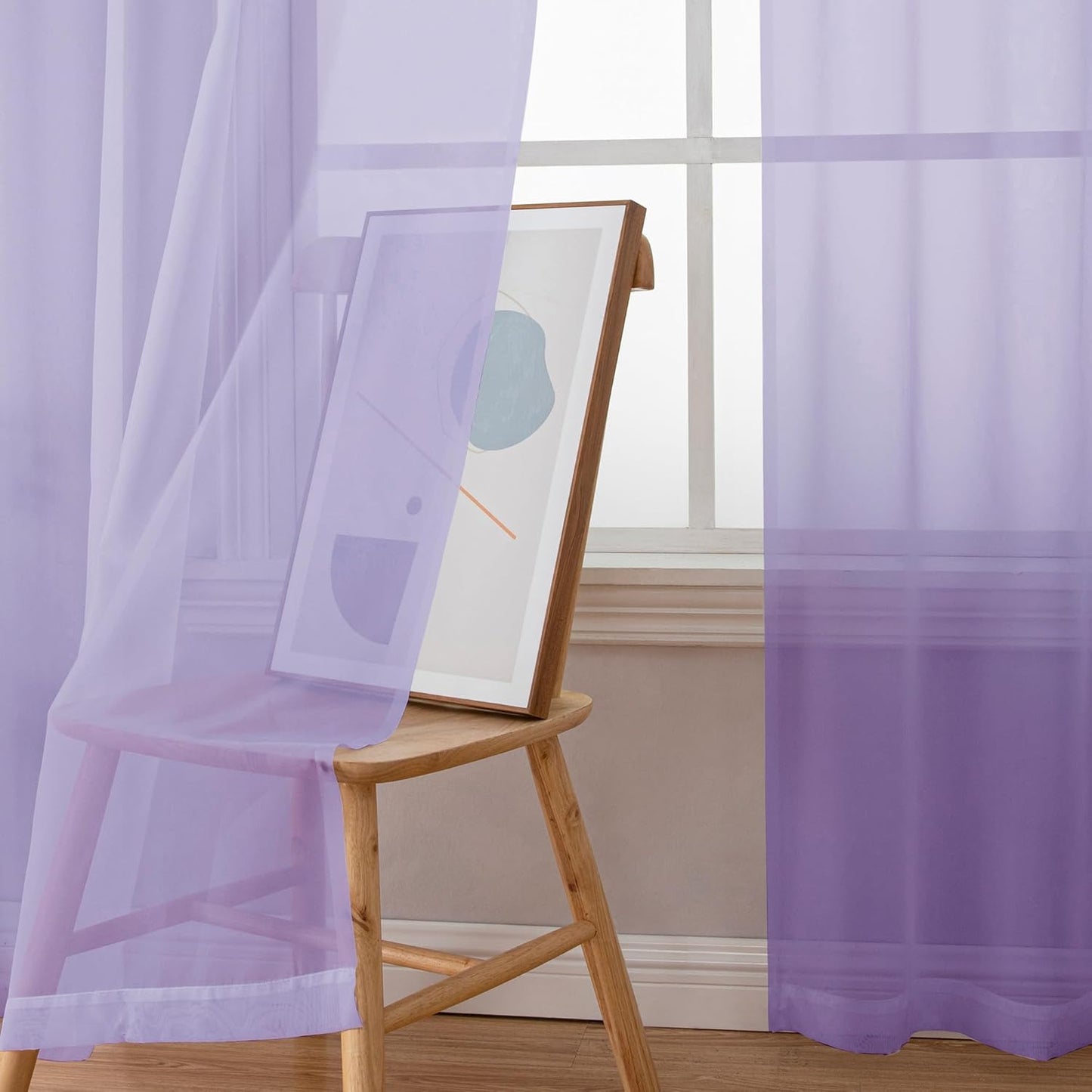 Chyhomenyc Lilac Sheer Curtains 63 Inch Length 2 Panels, Light Filtering Airy Rod Pocket Window Curtain Treatment Drapes for Bedroom Living, Each 42Wx63L Inches