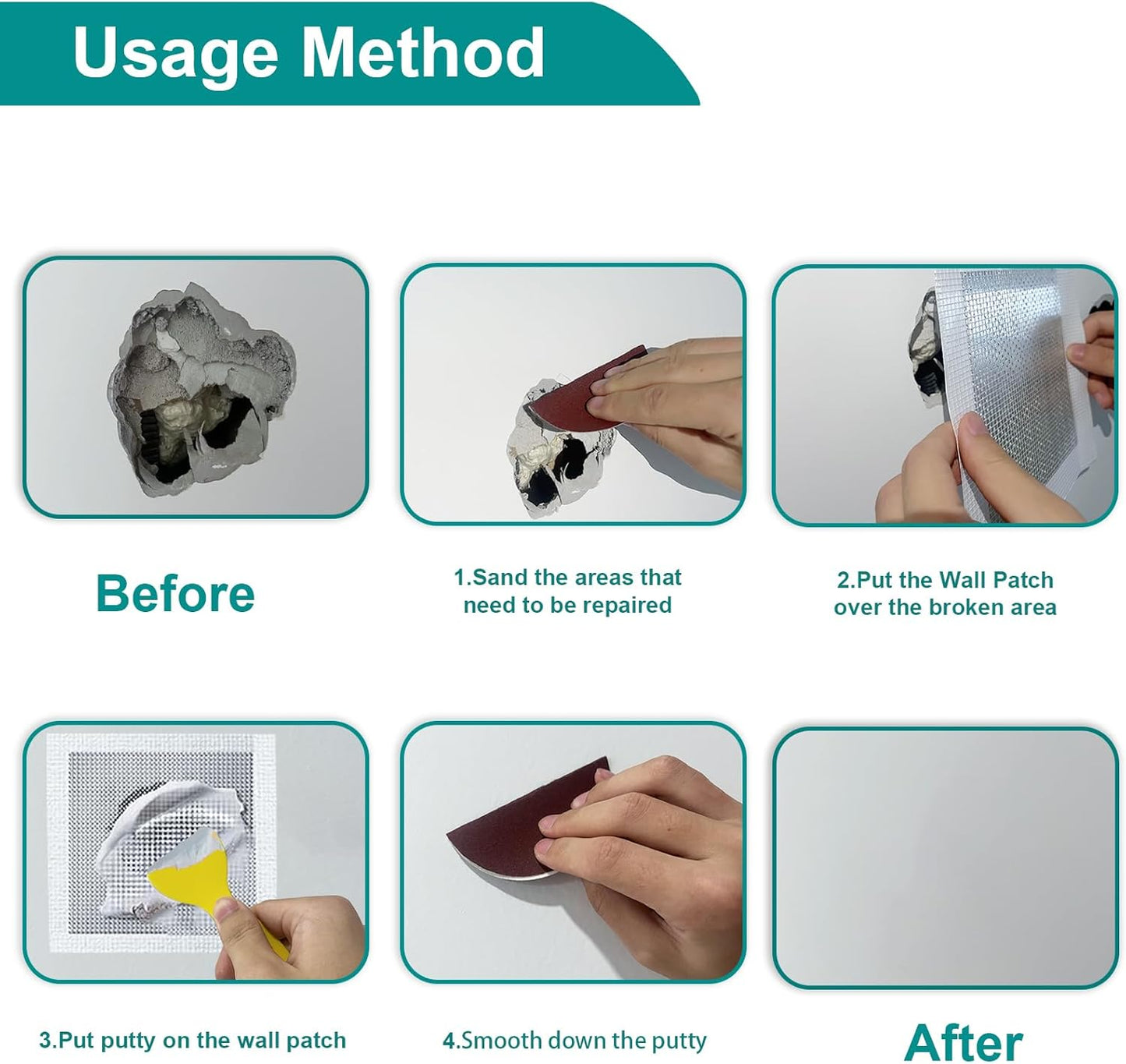 10 Pack Drywall Repair Kit for Large Holes, 4/6/8 Inch Dry Wall Patch Kits for Erase a Small Nail Hole, Plaster Wall Patching Self Adhesive Aluminum Mesh with Scraper and Sandpaper