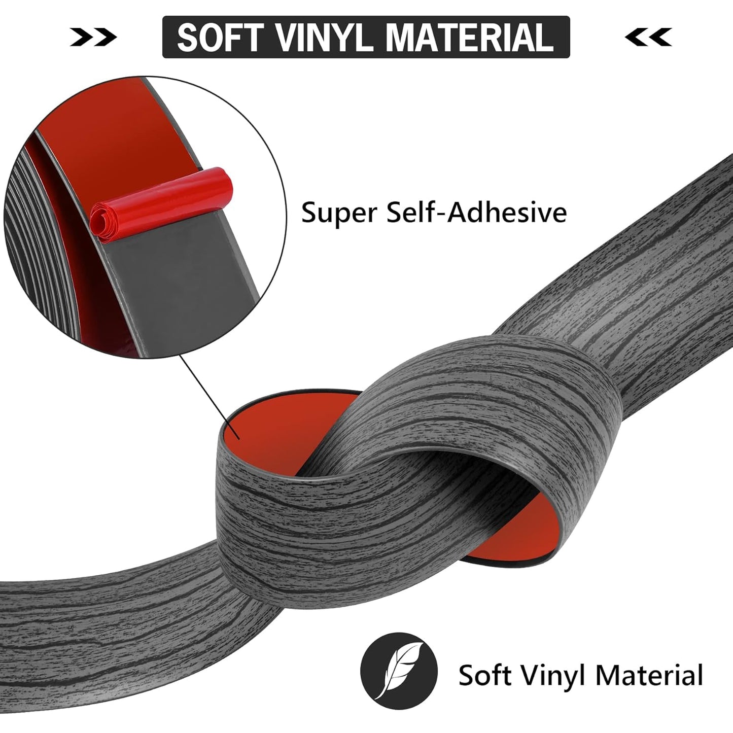 16.4Ft Floor Transition Strip Self Adhesive Vinyl Cover Floor Strip Flat Divider Transition Strip Wood Grain Design for Laminate Floor Gaps and Doorway Transitions (16.4Ft x 2 Inch, Gary)