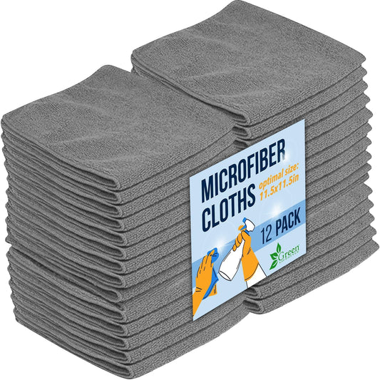 GREEN LIFESTYLE Chamois Cloth Microfiber Cleaning Cloth 12 Pack, Borderless Towels Cleaning, Car Microfiber Towel, Drying Car Wash Towels (11.5" x 11.5", Grey)