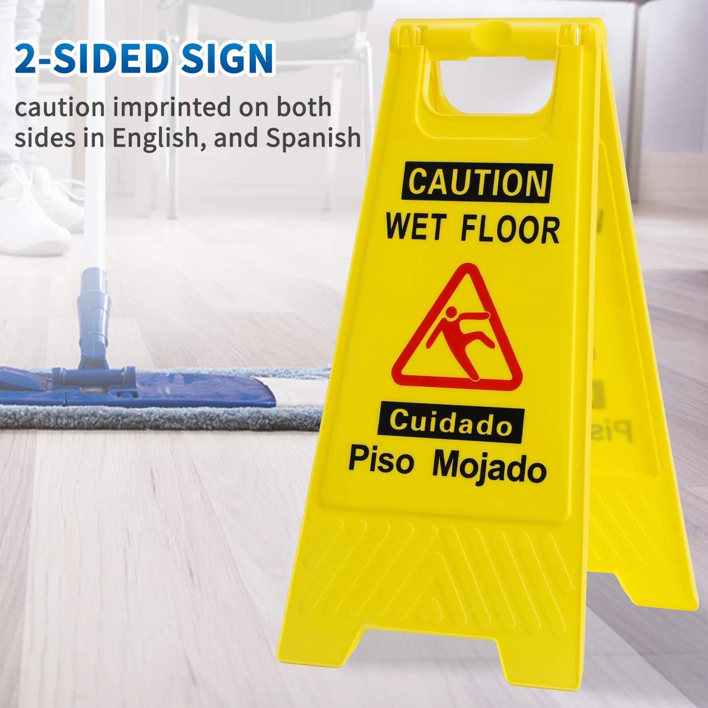 CERLMLAND wet floor signs 4 piece double-sided sign alerts clear identification using black text and red graphics Widely used in various business environments