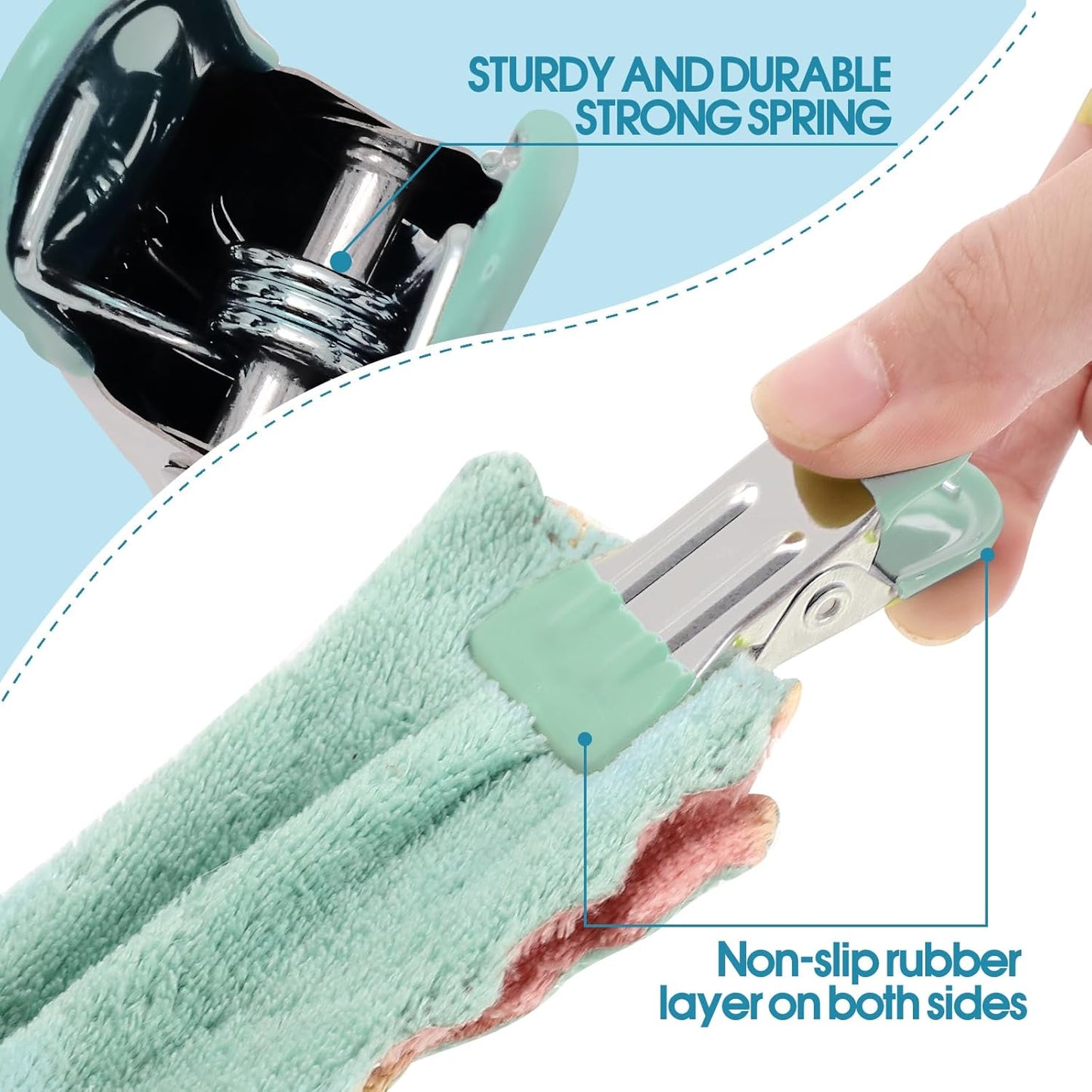 Clothes Pins Heavy Duty 30 Pack - 2.17 Inch Metal Chip Clips, Clothespins for Photo Drying Clothesline Laundry Sock, Bag Clips for Food Kitchen Stainless Steel with Rubber, Light Green