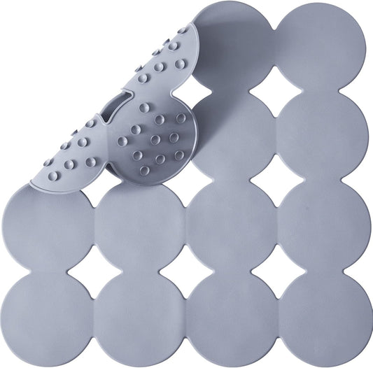 Square Shower Mat Nonslip - Rubber Bathtub Mat with Suction Cups for Inside Shower Bathroom Floor (Grey, 21X21”)