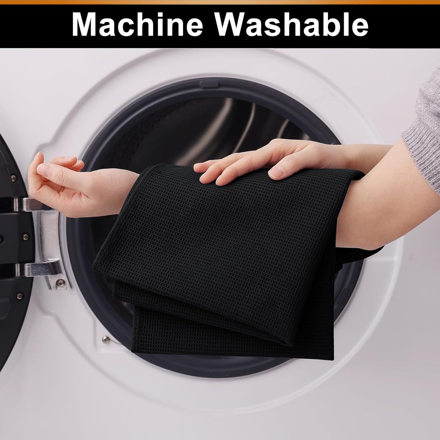 Homaxy 100% Cotton Waffle Weave Kitchen Towels - 8 Pack Soft and Absorbent Dish Towels - 16 x 26 Inches Quick Dry Hand Towels - Black