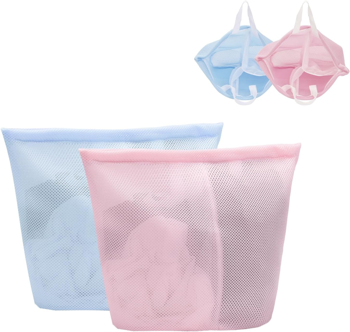 2 Pcs Special Zoning laundry bag for delicates with handles mesh laundry bags washing machine laundry totes travel storage and sorting bag(Pink-Blue)