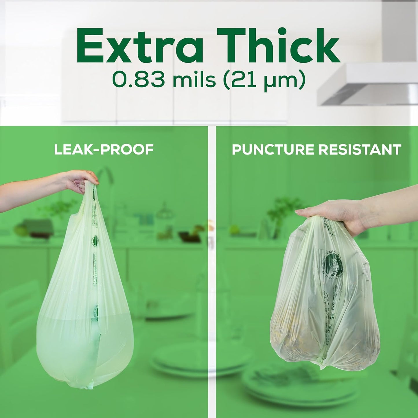 ANECO 4 Gallon Compostable Food Waste Bags with Handles, Extra Thick Compost Bags for Medium Kitchen Garbage/Bathroom Bin, OK Compost HOME & BPI Certified Compostable Bags