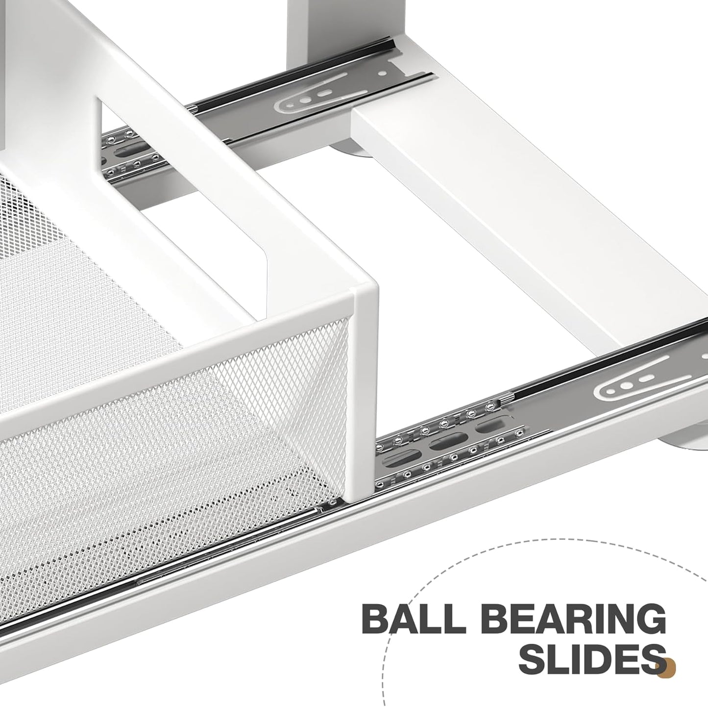 2 Pack 21.3IN-Depth Under Sink Organizer With Next-Gen Ball-Bearing Slides,2-Tier Pull Out Cabinet Storage,Height Adjustable Drawer Shelf for Bathroom,Kitchen,Laundry,Cabinet,Pantry-White