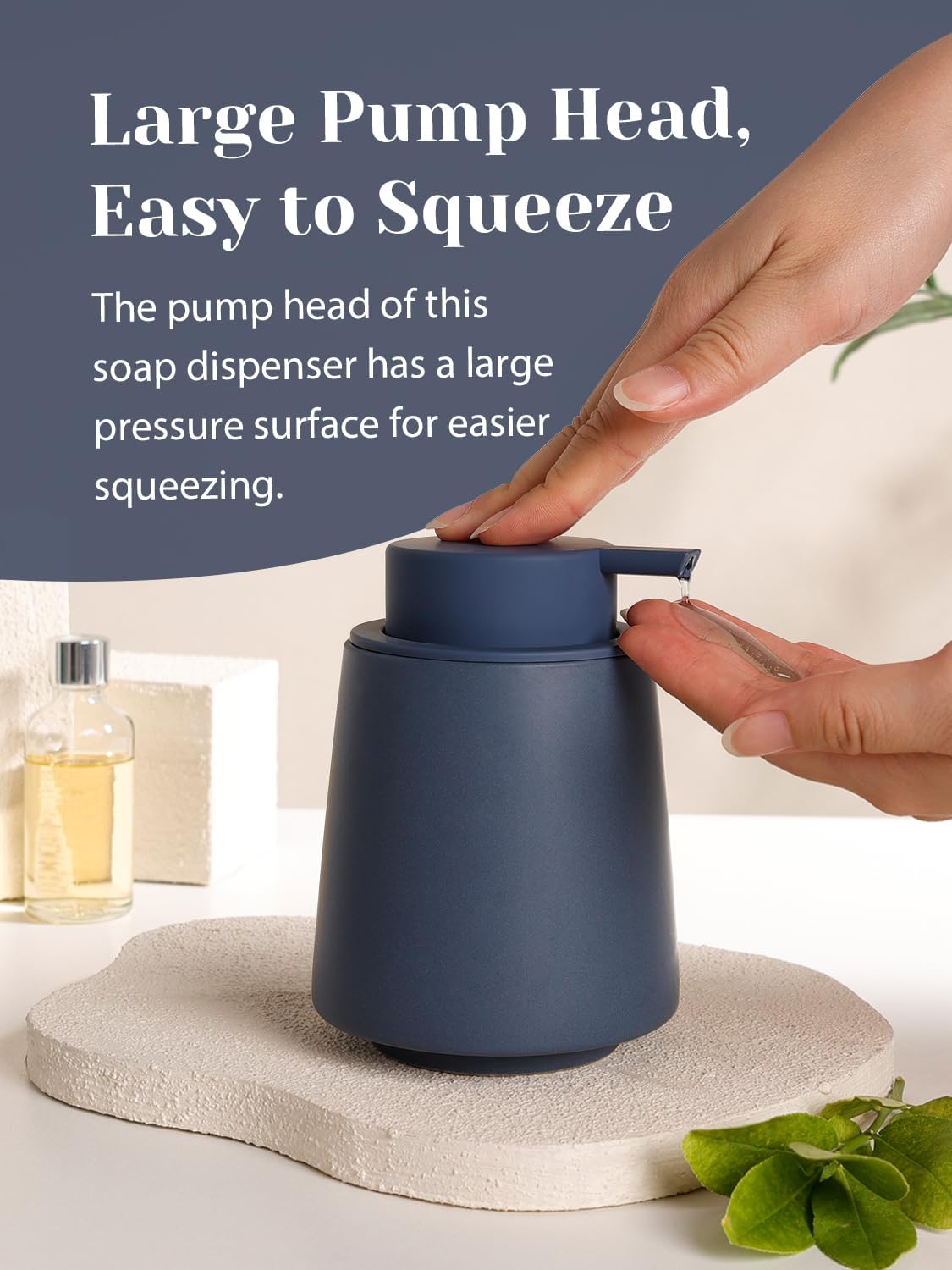 INGOFIN Ceramic Soap Dispenser, 14 oz Bathroom Hand Soap Dispenser, Liquid Dispenser with Pump, Refillable Modern Lotion Dish Dispenser for Kitchen, Matte Blue