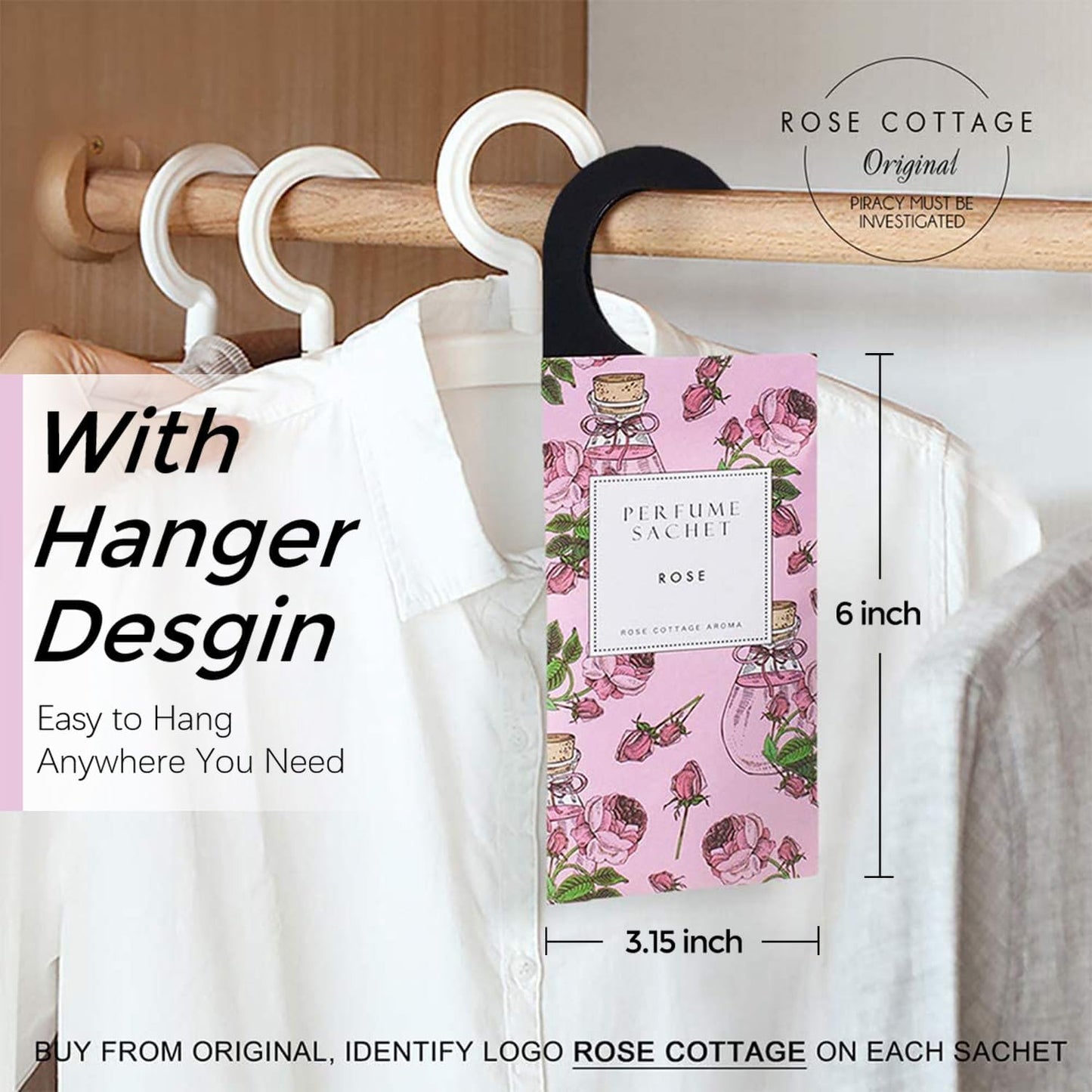 ROSE COTTAGE Large 12 Packs Rose Hanging Closet Deodorizer Air Freshener Long Lasting Scented Sachets Smell Goods for House