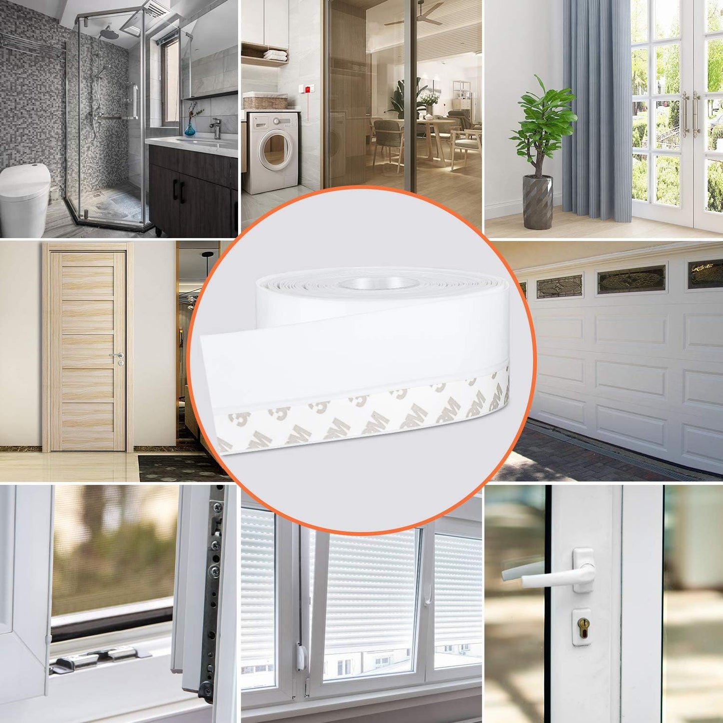 26 Feet Silicone Seal Strip, Weather Stripping Seal Tape for Door, Window & Shower Glass Gaps (White, 35MM)