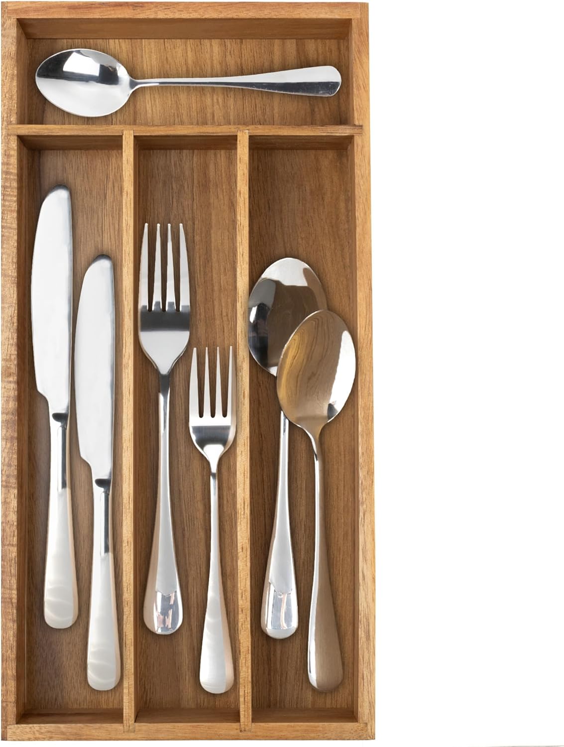 Acacia 4 Slot Silverware Drawer Organizer - Cutlery Holder with Flatware Tray
