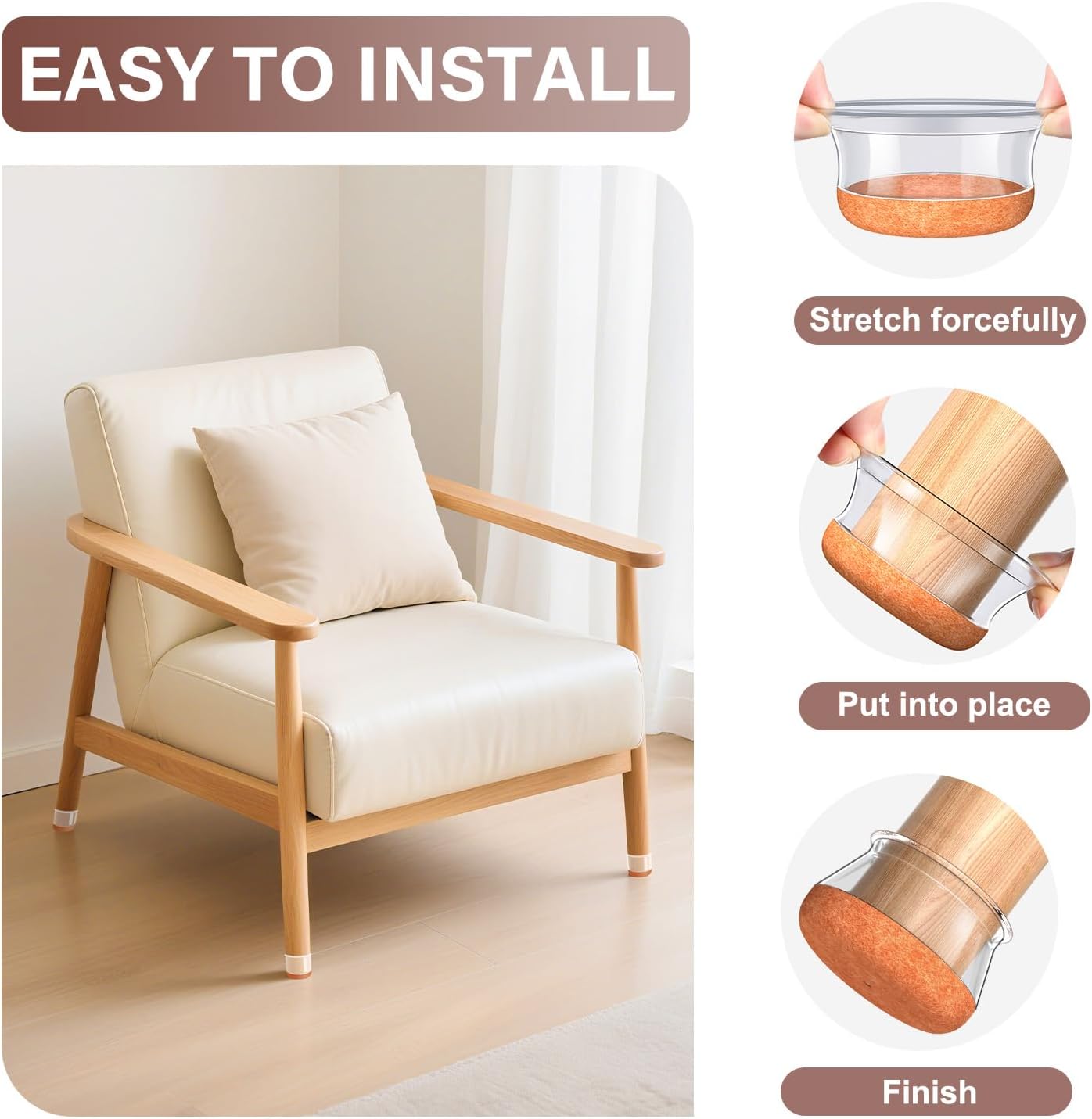 Chair Leg Floor Protectors Round Chair Leg Protectors for Hardwood Floors Silicone Caps Felt Furniture Pads Covers Anti-Scratch Reduce Noise 32 Pack Clear Round X-Large Fit 1-1/2" to 2" (38-50mm)