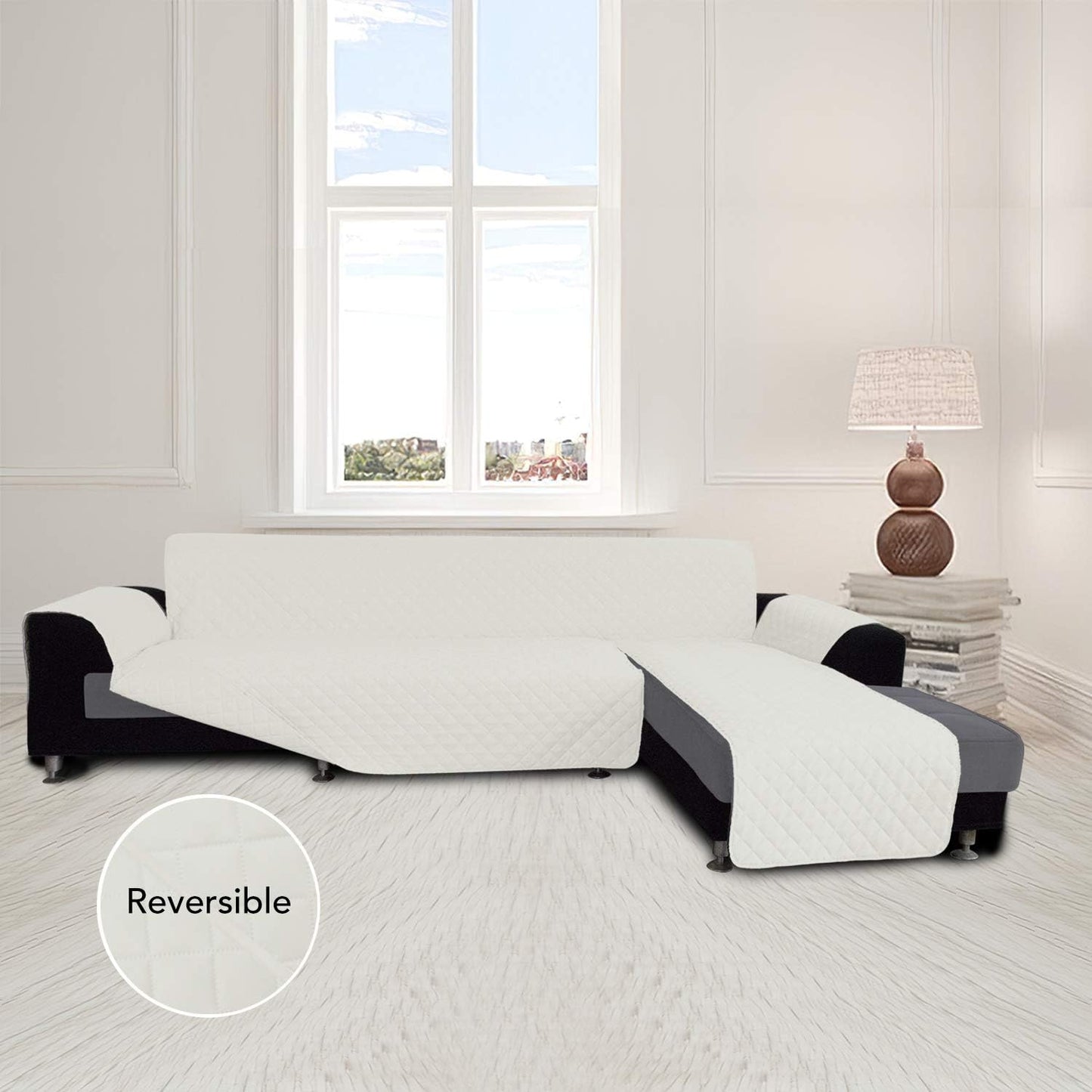 Easy-Going Sofa Slipcover L Shape Sofa Cover Sectional Couch Cover Chaise Lounge Slip Cover Reversible Sofa Cover Furniture Protector Cover for Pets Kids Children Dog Cat (X-Large,Ivory/Ivory)