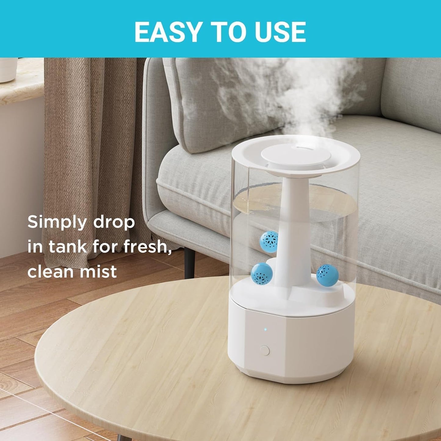 Humidifier Cleaning Ball – Fights Mold & Odor, Prevents Hard Water Build-Up, Eliminates White Dust, For All Humidifiers & Fish Tanks
