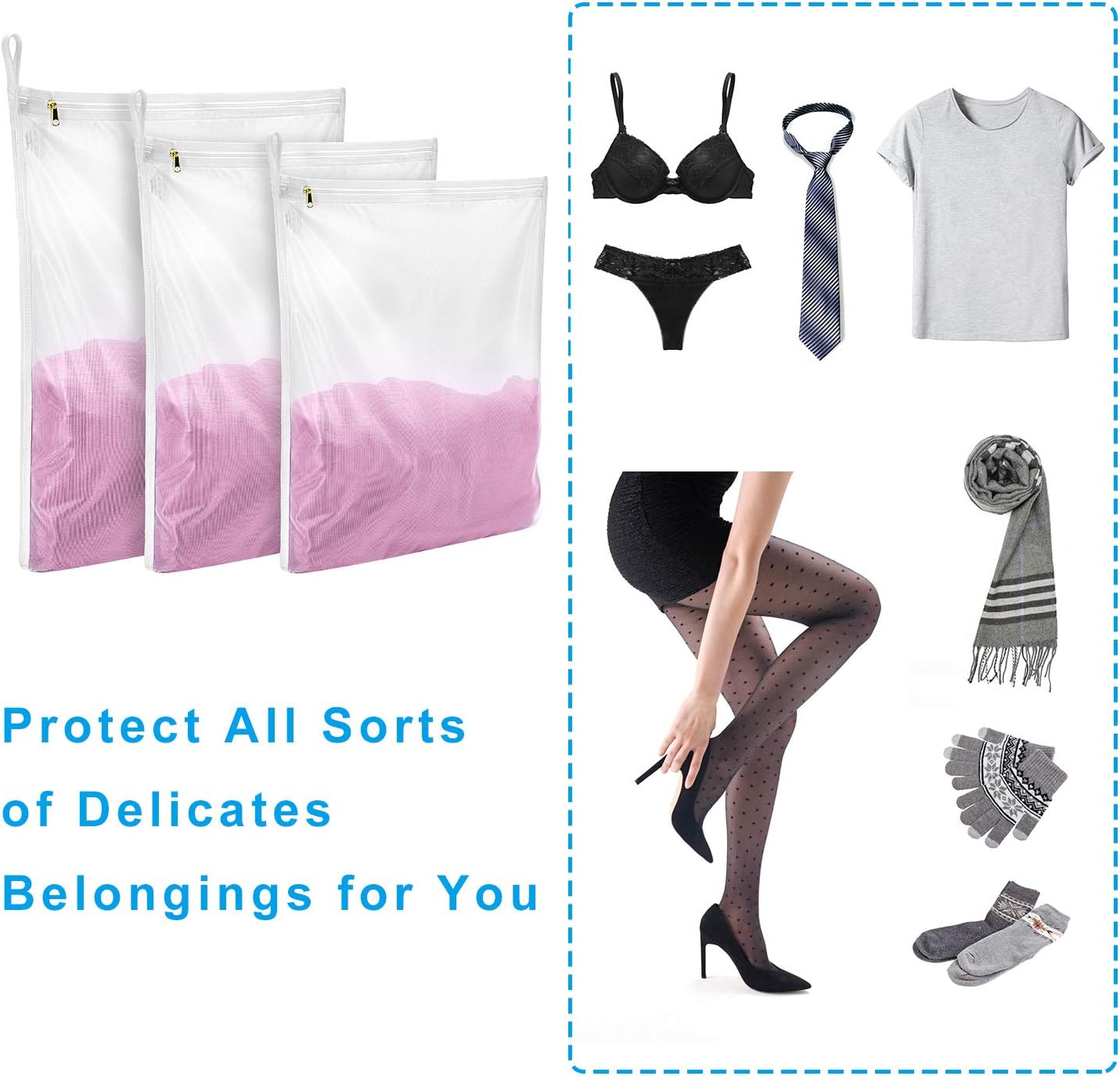 GOGOODA Delicates Laundry Bags, Fine Mesh Wash Bag for Lingerie, Underwear, Bra, Silk, Socks with Hanging Loop