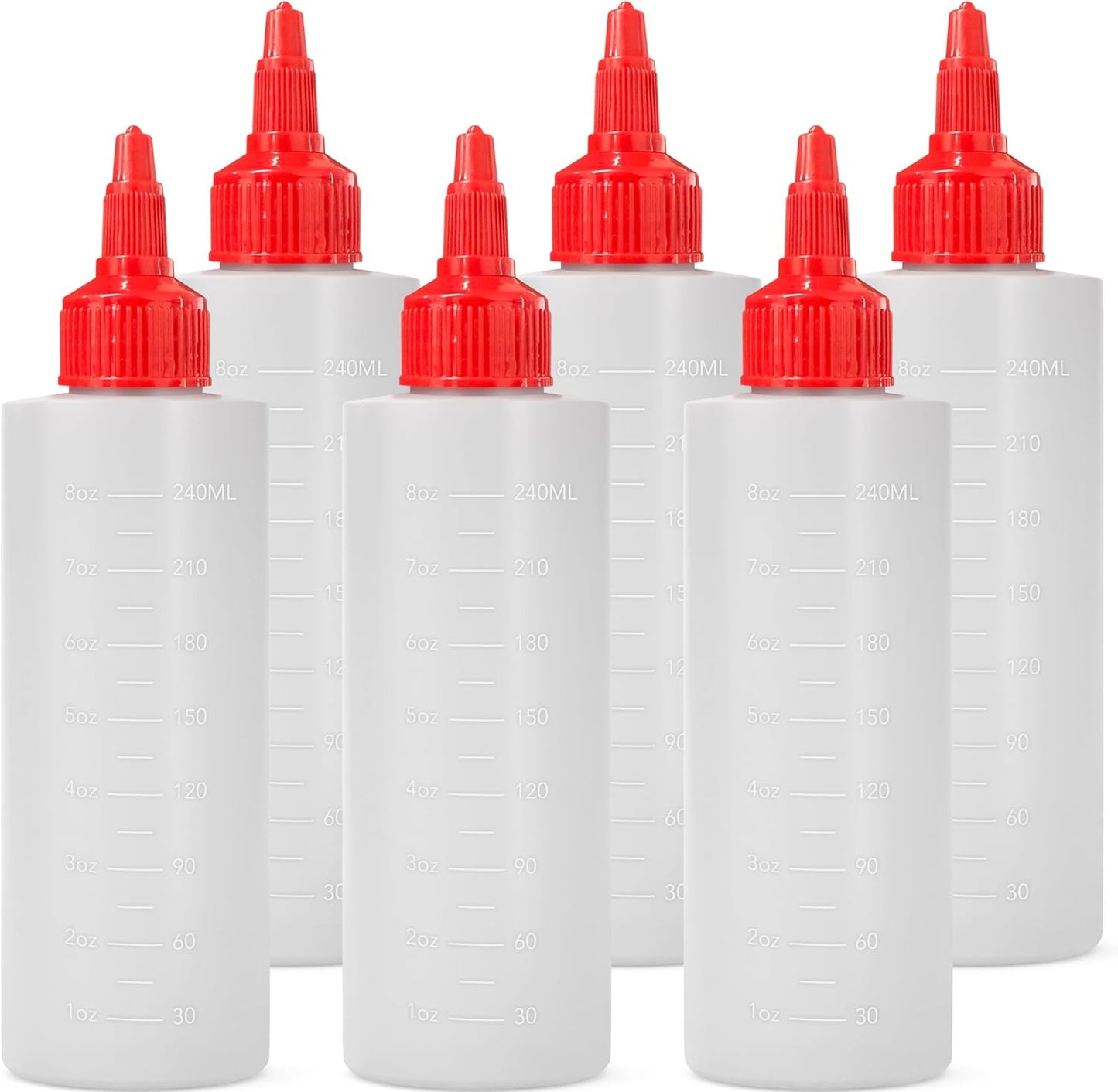 6-pack Plastic Squeeze Bottles for Sauces - 8oz Condiment Squeeze Bottles for Liquids - BPA Free Squirt Bottle with Twist Cap - Ketchup, Syrup, Oil, Dressings, Honey & Arts and Crafts