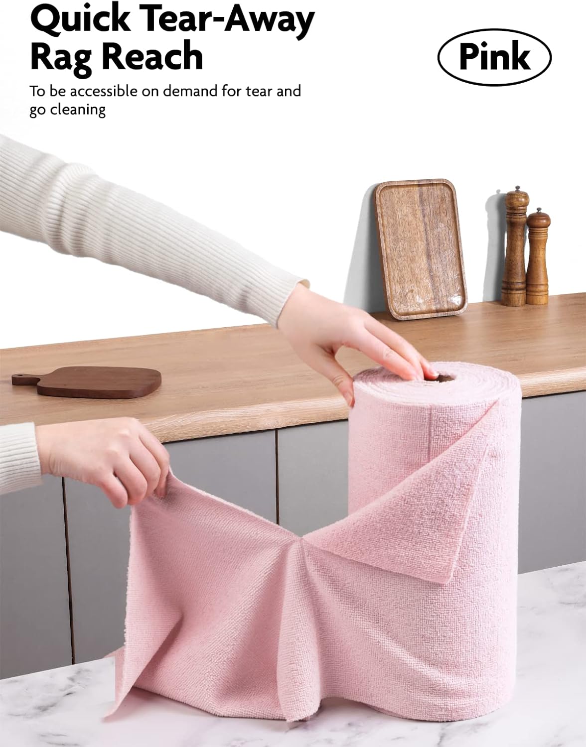 Fantasticlean Microfiber Cleaning Cloth Roll -60 Pack, Tear Away Microfiber Towels, 12" x 12", Reusable, Washable, Scratch Free, Ultra Absorbent Dishcloth for Car, Home Supplies (Pink & Grey)