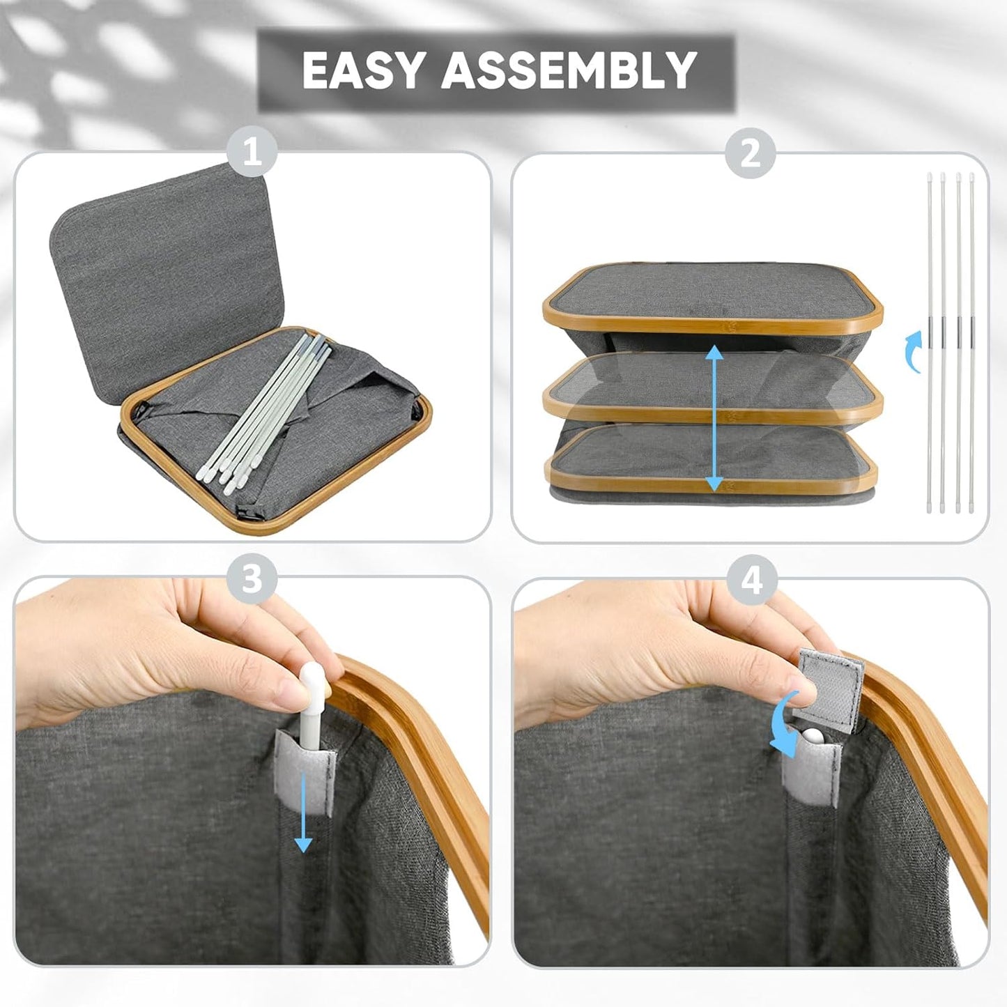 BALEINE Laundry Hamper with Lid, Tall Laundry Baskets with Bamboo Pull Handles, Large Laundry Bin with Internal Support (26 Gal/100L, Grey)