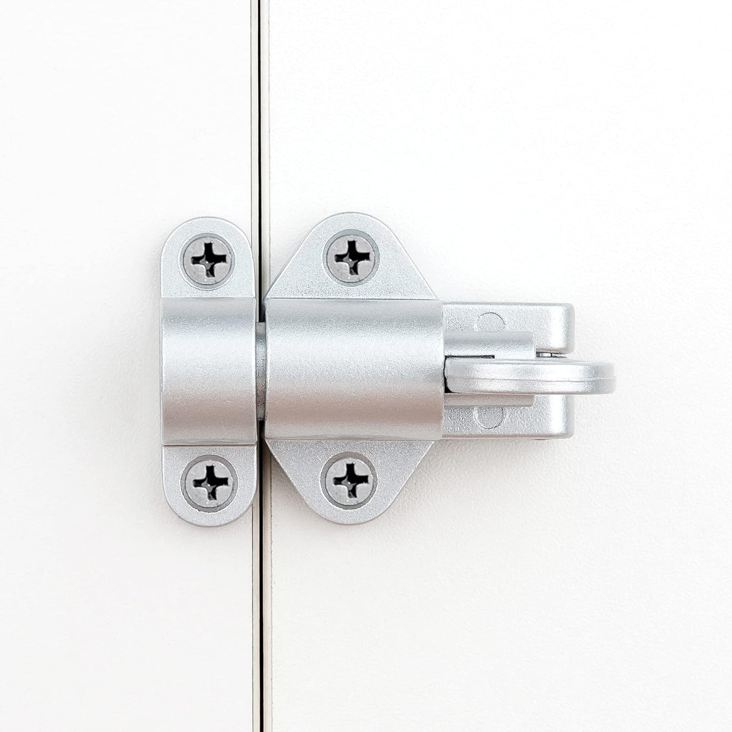 2 Packs Self-Closing Latches，Silver Gray Spring Door Lock，Resilient Bolt Latch Aluminum Alloy Safety Automatic Spring Barrel Slide Door Lock with Screws,Used for Gate,Window and Cabinet etc