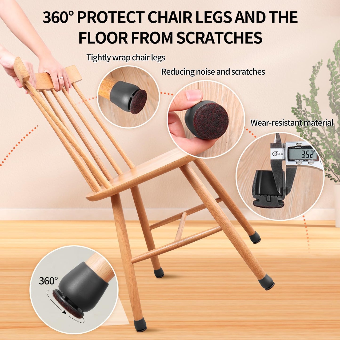 Ezprotekt 24 Pcs Black Chair Leg Floor Protectors for Hardwood Floors, Felt Furniture Pads Caps Covers, Bar Stool Floor Protectors Cups for Dining Table Desk Chair (Fit 0.83 "- 1.02", 21-26mm)