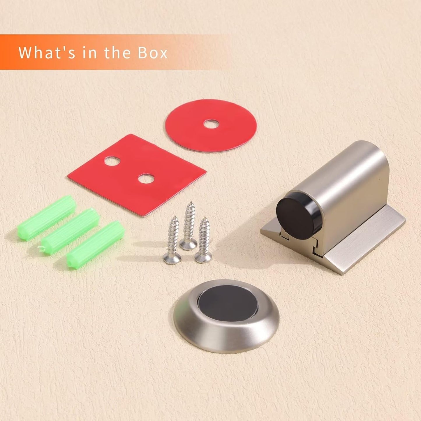 Bak Bo Magnetic Door Stoppers 4 Pack Bottom of Door Holder Keep Door Open No Drilling Magnet Floor Door Stop with Screws and Adhesive Brushed Nickel DS268BN-4