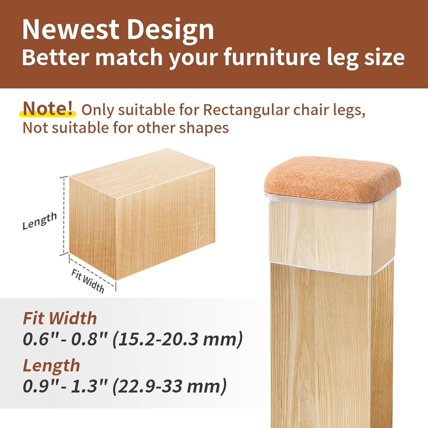 Ezprotekt 16 Pcs Rectangle Clear Felt Chair Leg Floor Protectors for Hardwood Floors, Rectangle Silicone Felt Furniture Pads Caps Covers for Chair Table Desk (Fit W :0.6-0.8", L: 0.9-1.3")