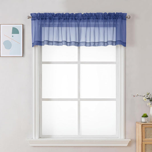 Chyhomenyc Sheer Valances for Windows 2 Pack, Small Window Curtains for Living Room Bathroom Laundry Basement, Modern Top Dual Rod Pocket Voile Curtain, 42W x 14L inches, 2PCS, Royal Blue