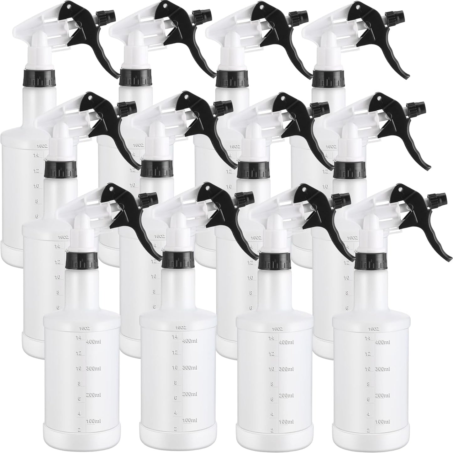 Eccliy 12 Pcs 16 Oz Plastic Spray Bottle, Adjustable Empty Reusable Sprayer for Cleaning, Planting, Water, Bathroom and Kitchen, BBQ, Commercial and Residential (Black,Measurement)