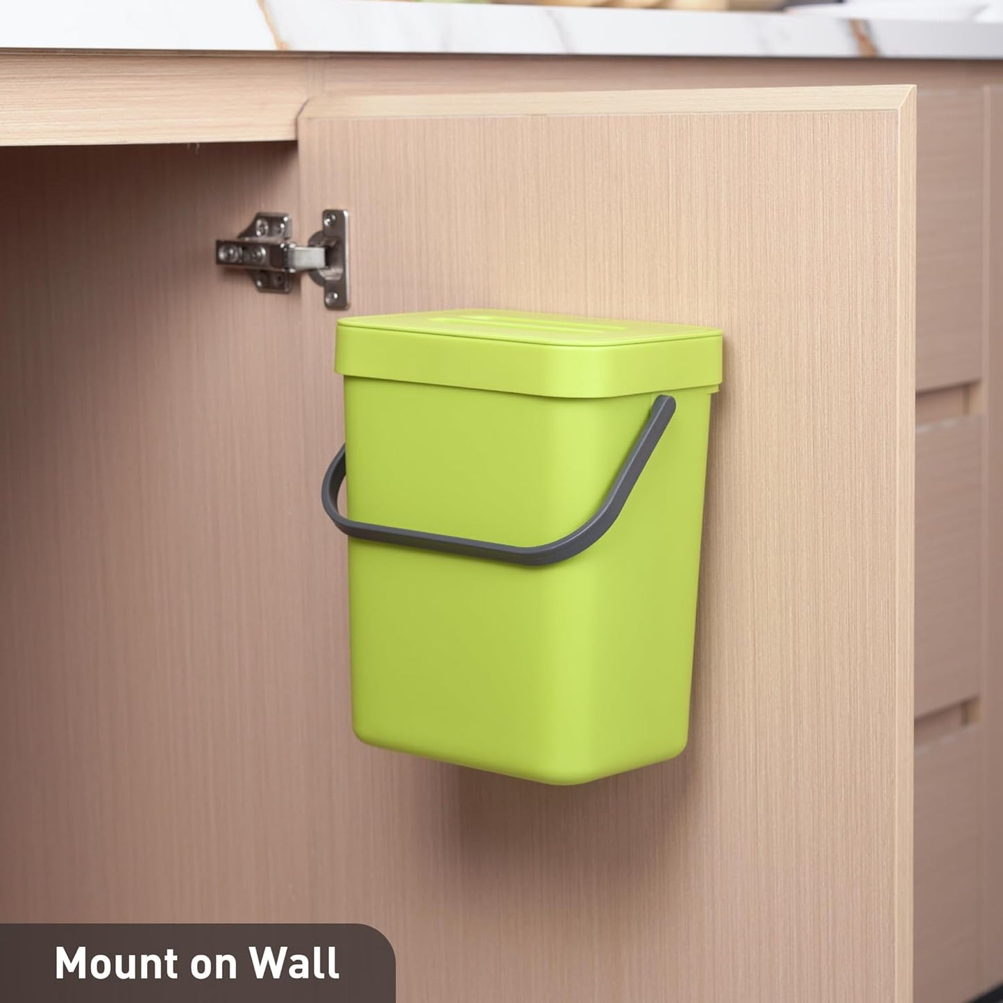 EKO Puro Mini Wall-Mounted Kitchen Trash Can with Lid Food Waste Caddy, 0.79 Gal / 3L (Green)