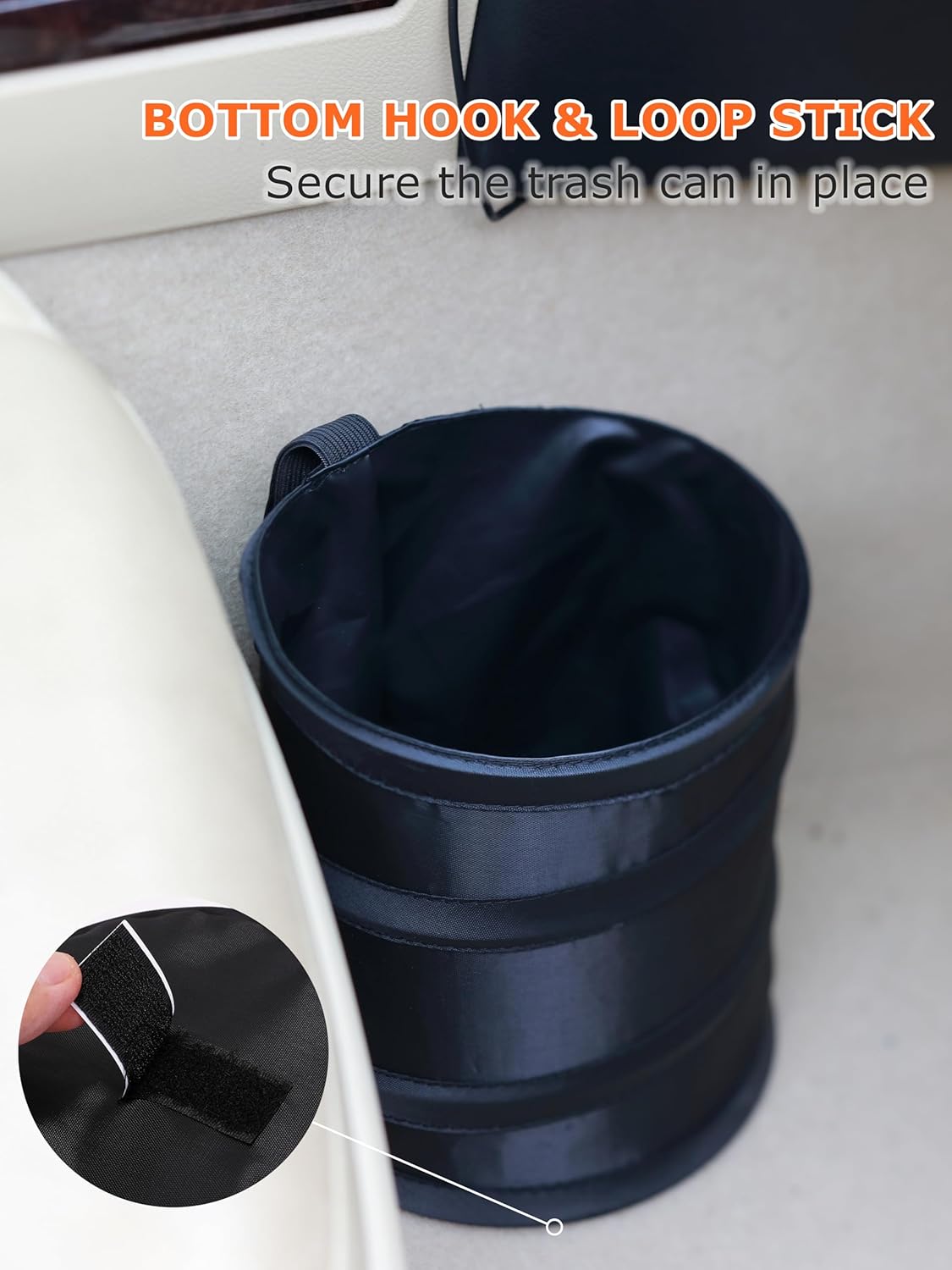 Ginsco 2Packs 1 Gallon New Leakproof Car Trash Can, Mini Trash Can Pop-up Collapsible Hanging Car Trash Bin with Hook and Loop, Waterproof PEVA Liner Open-Top Garbage Can for Cars Home Office