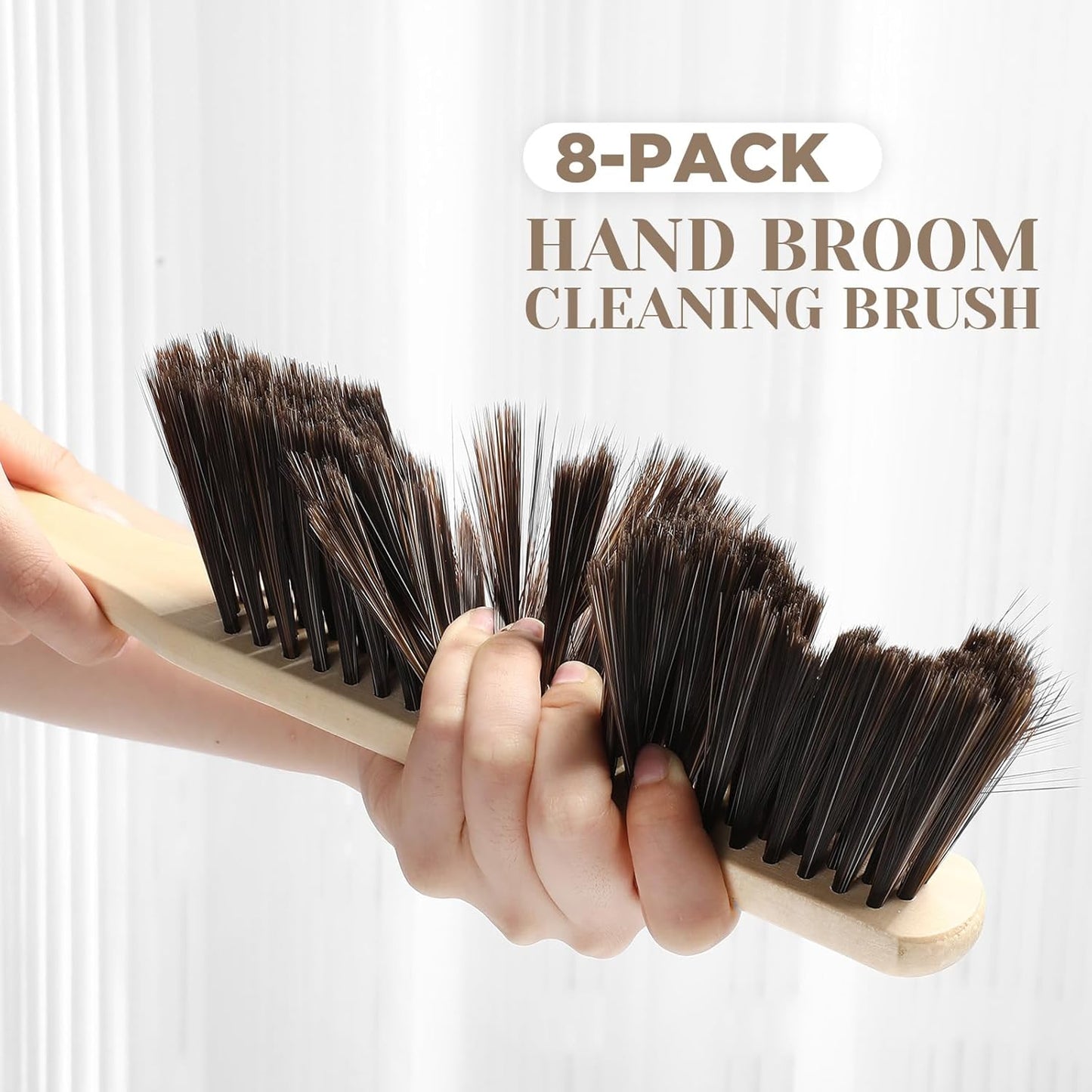 Tioncy 8 Pieces Wooden Dust Brush Bulk Hand Broom Bench Soft Bristle Cleaning Outdoor Furniture Brushes with Long Wood Handle for Cleaning Car Bed Sofa Fireplace Couch Clothes