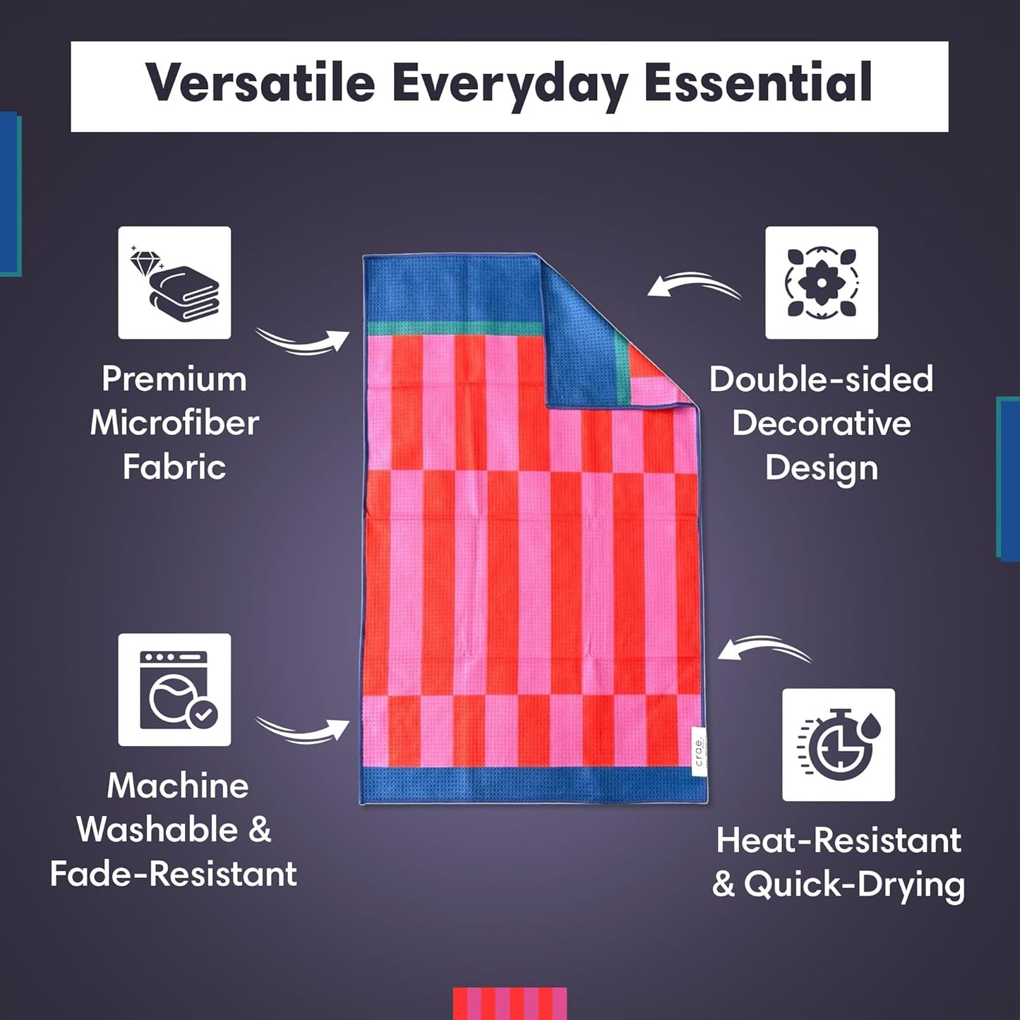 2 Double Sided Microfiber Hand Towels, 17x27 Inches Waffle Design Kitchen Towels Set, Durable & Soft Fast Drying Hand Wash Cloth, Everyday Use Dishcloth at Home (Collins/Marine)