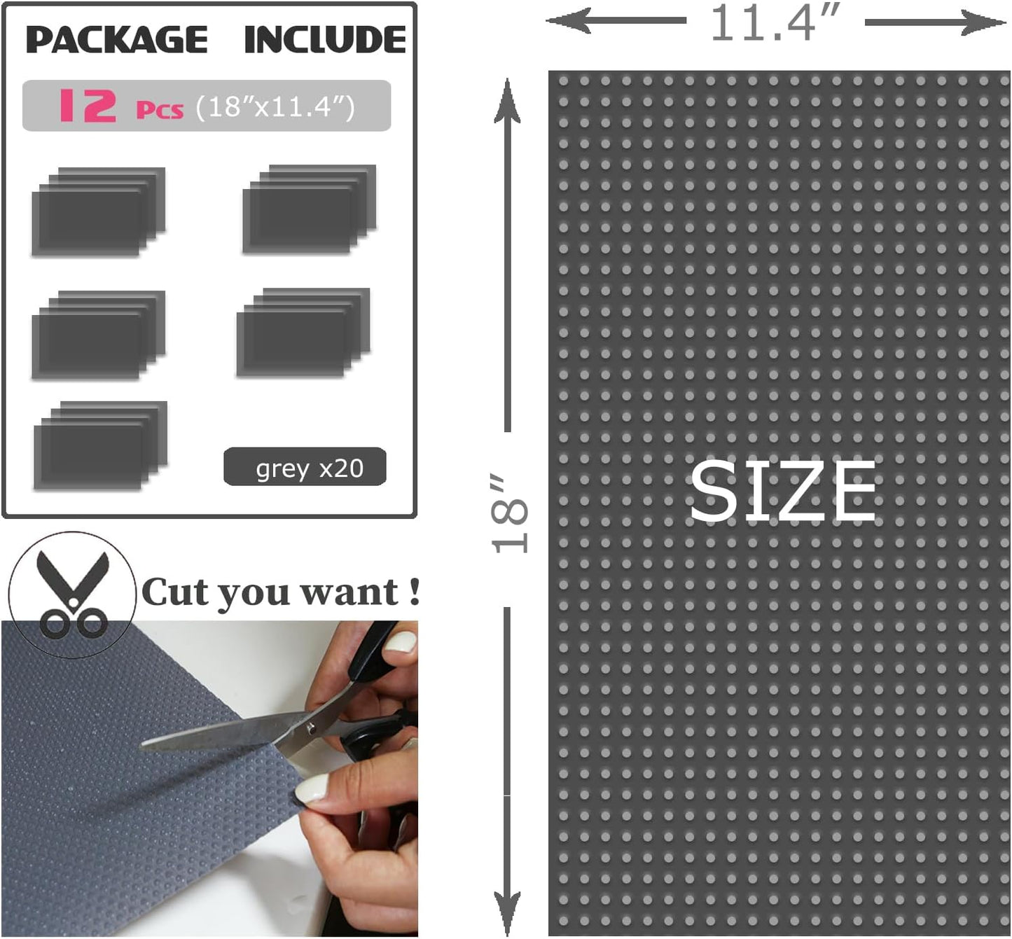 8Pcs Refrigerator Liners, Washable Fridge Liner Mats Covers Pads for Glass Shelf Cupboard Cabinet Drawer Home Kitchen Accessories Organization (Gray)