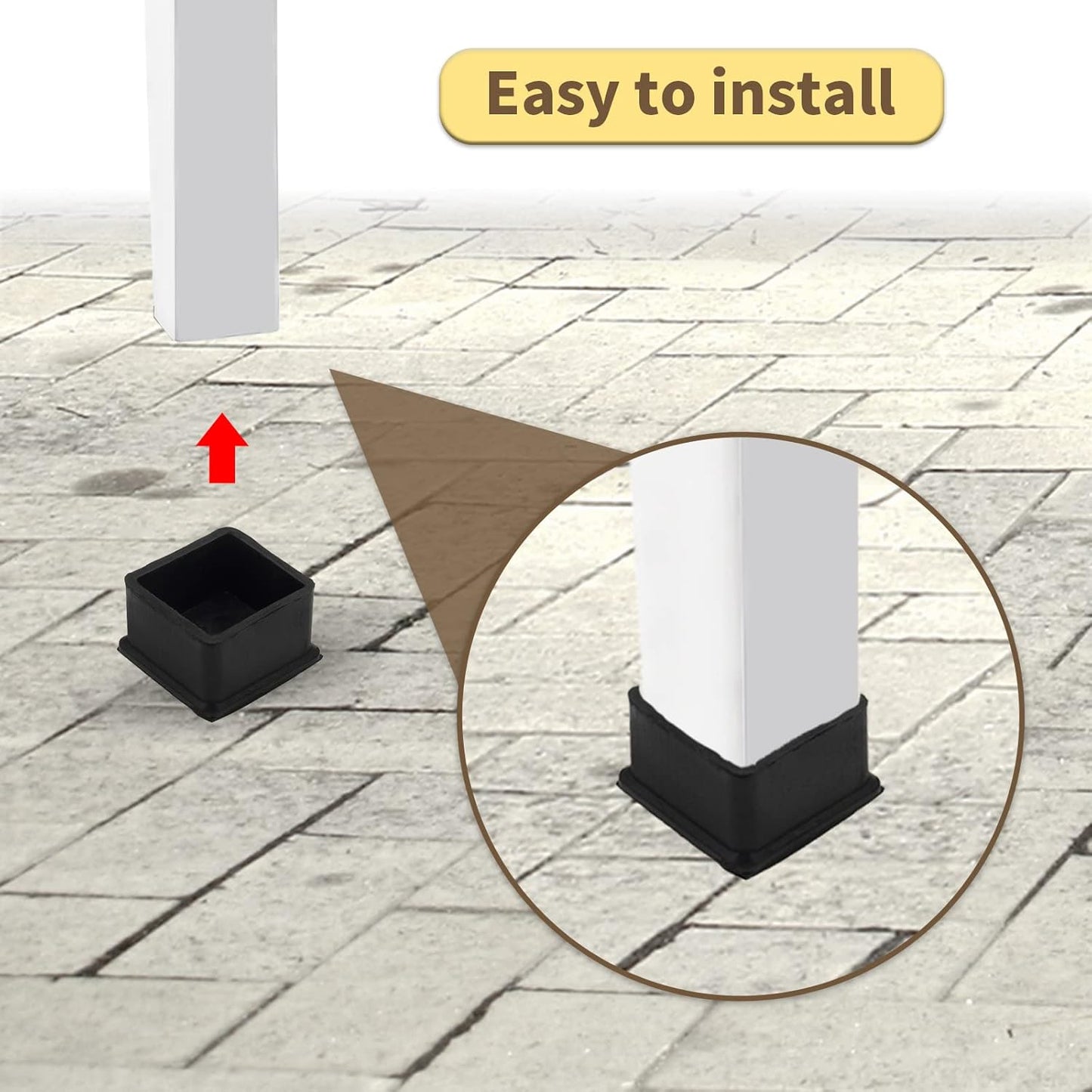 Flyshop Non-Slip Thick Rubber Leg Tips Floor Protectors Square Chair Leg Caps 20pcs, Black, 35 mm x 35 mm, 1-3/8" x 1-3/8"