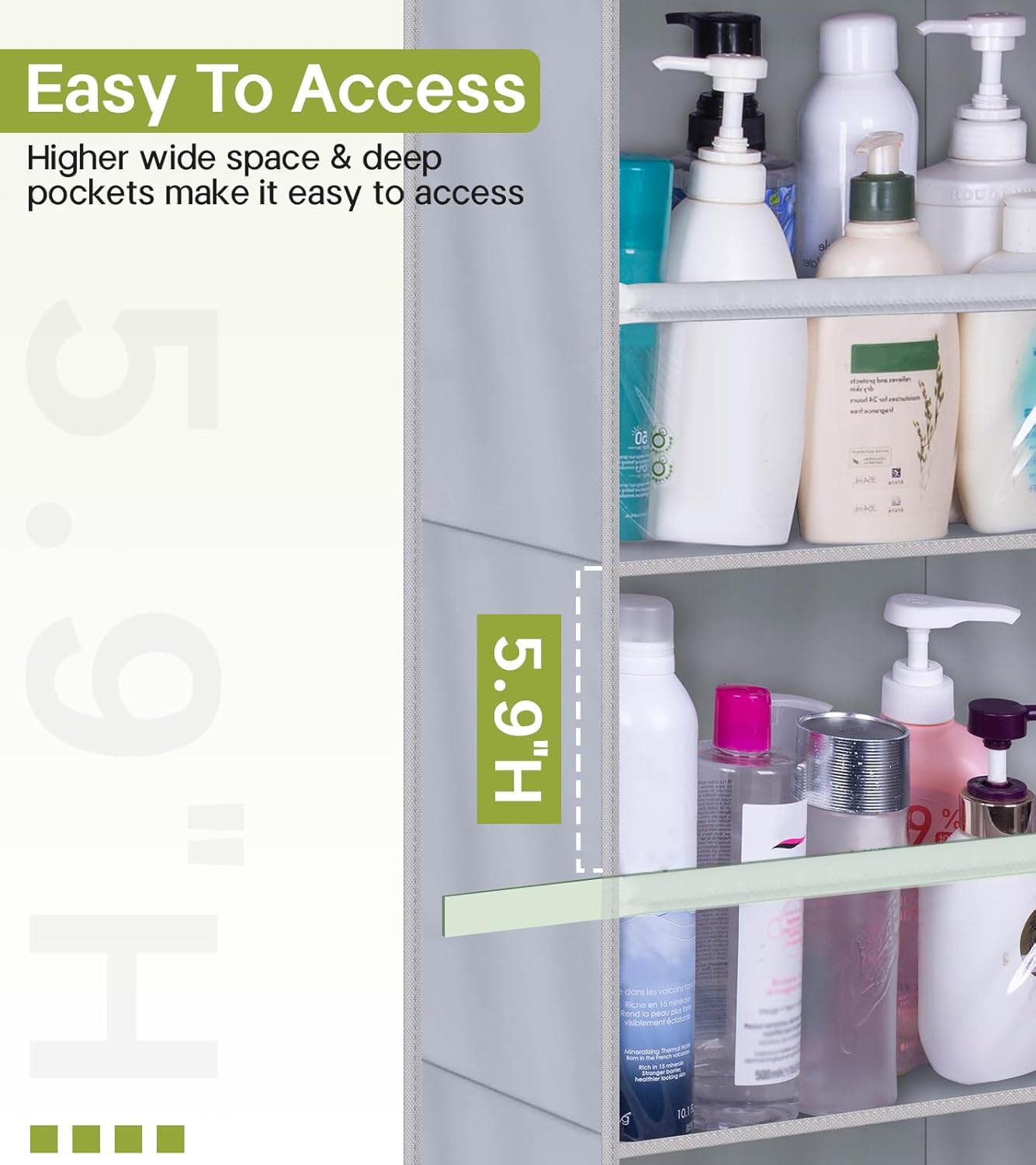 AOODA Over the Door Organizer, Large Capacity Closet Door Hanging Organizer, Clear Deep Pockets Baby Storage for Nursery, Bathroom, Bedroom, Pantry, Diapers (Grey)