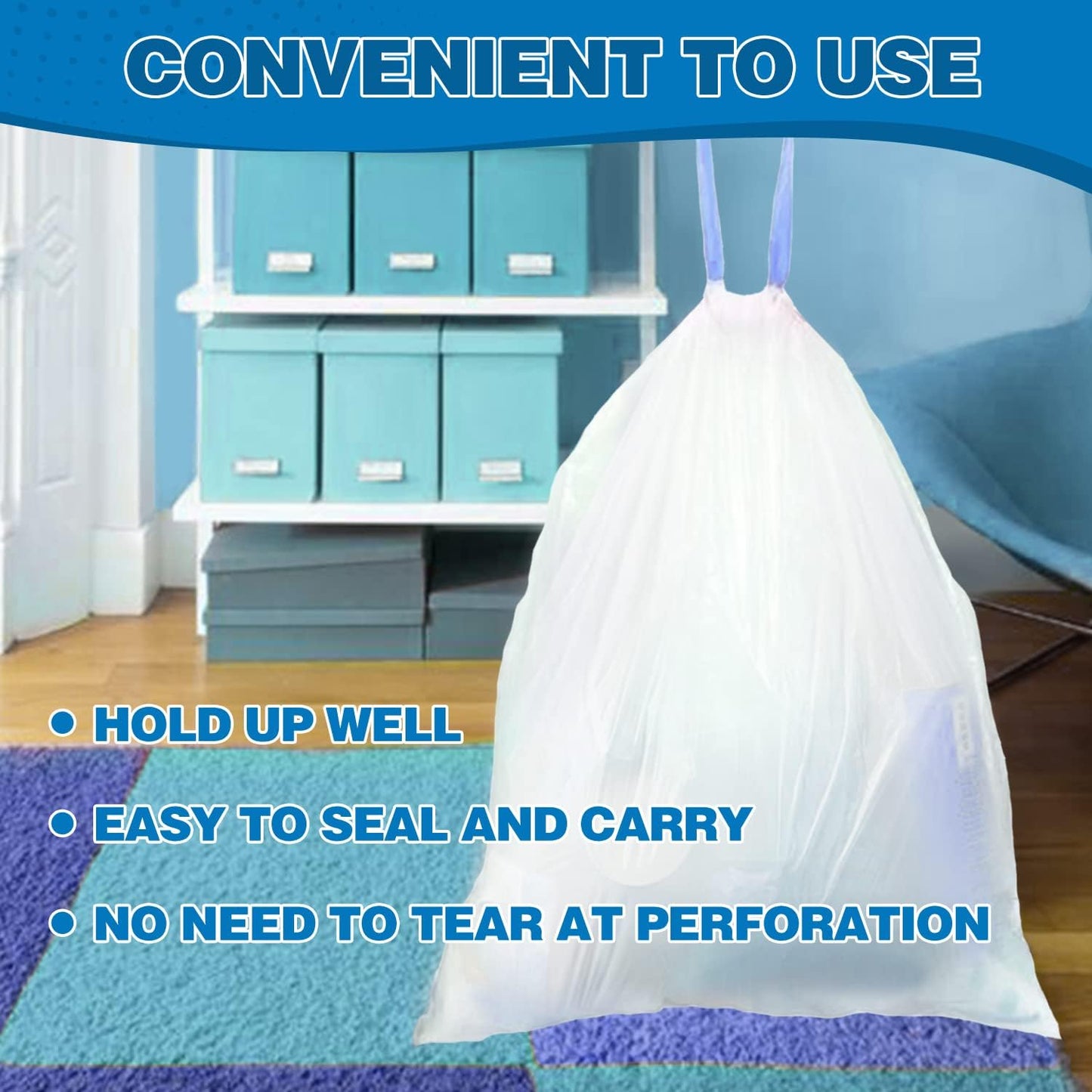 8 Gallon Trash Bags Drawstring 1.2 Mil - 100 Count White Medium Garbage Bags Unscented, 30 Liter Thick Plastic Trash Can Liners for Home Kitchen Bathroom