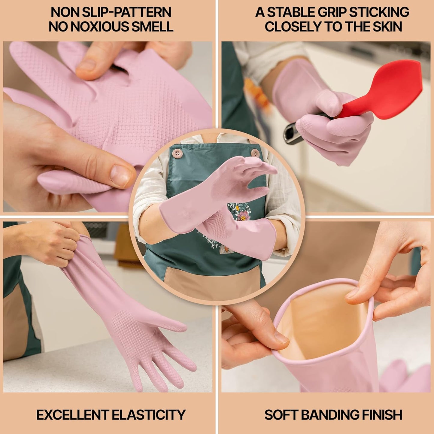 MAMISON 3 Pairs Colorful Reusable Waterproof Household Dishwashing Cleaning Rubber Gloves, Non-Slip Kitchen Glove
