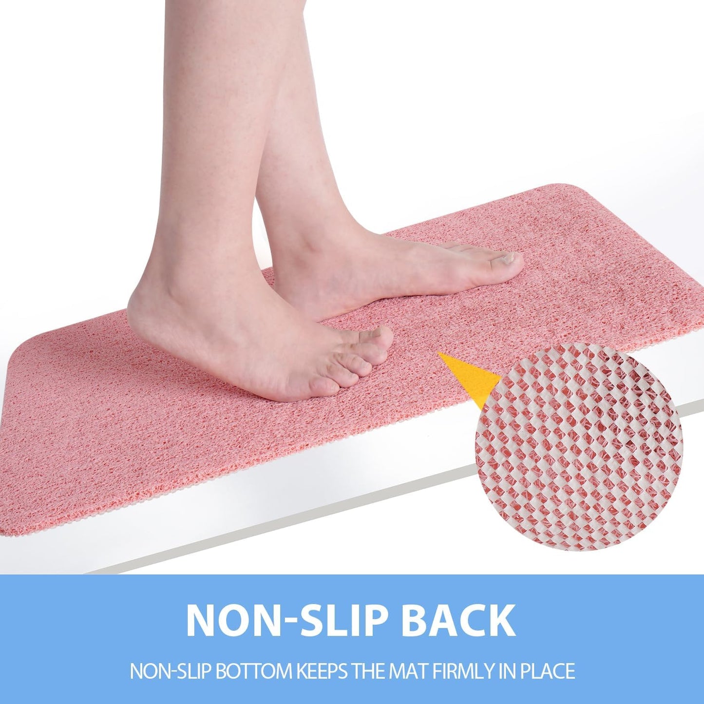 Non-Slip Bathtub Mat, 2 Pack Anti Slip Shower Mat, Fast Drying Bathtub Mats, Foot Scrubber Mat, Anti Slip Mat for Tub, Floor, Bathroom, Kitchen, Home, Hotel (Pink 24"×16"+24"×16")