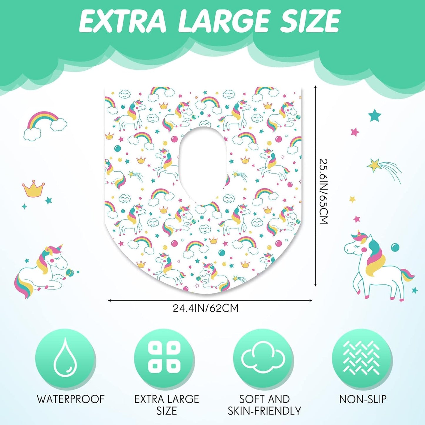 50 Packs Disposable Toilet Seat Covers Extra Large Individually Wrapped for Kids and Adults, Portable Non Slip Waterproof Potty Seat Covers for Toddlers Potty Training, Travel (Unicorn)