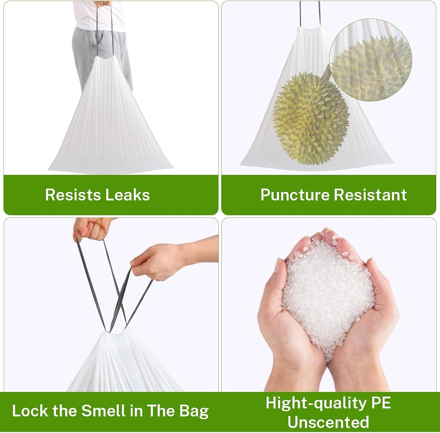 10 Gallon Trash Bags Drawstring, 1 Mil Thick White Garbage Bag for Office Kitchen, 75 Count