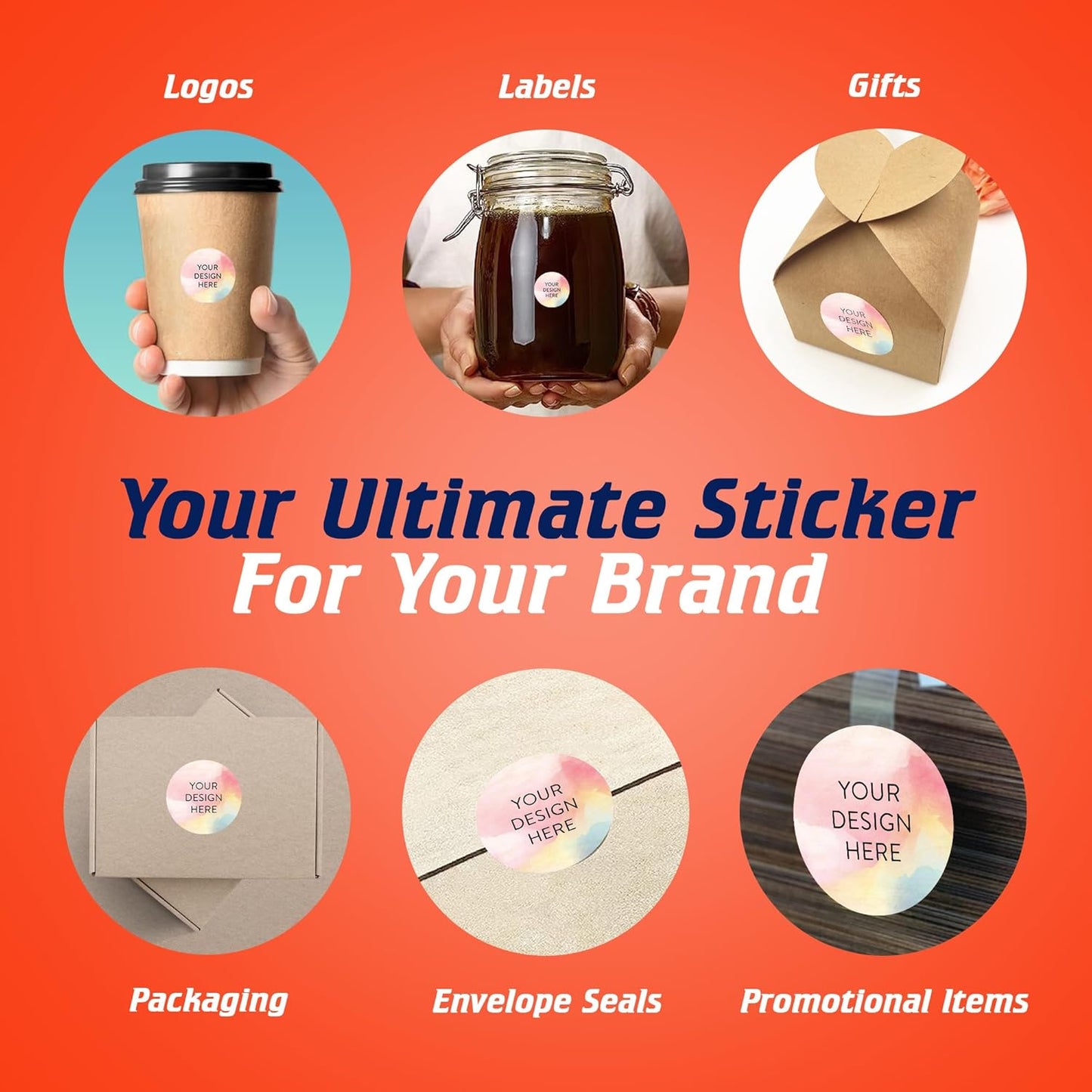 100 Custom Vinyl Stickers - Upload Your own Image, Text, Design, Logo - Personalized Logo Labels for Handmade, Packaging, Bottle, Jars, Candle, Brand Stickers (Watercolor, 1x1)