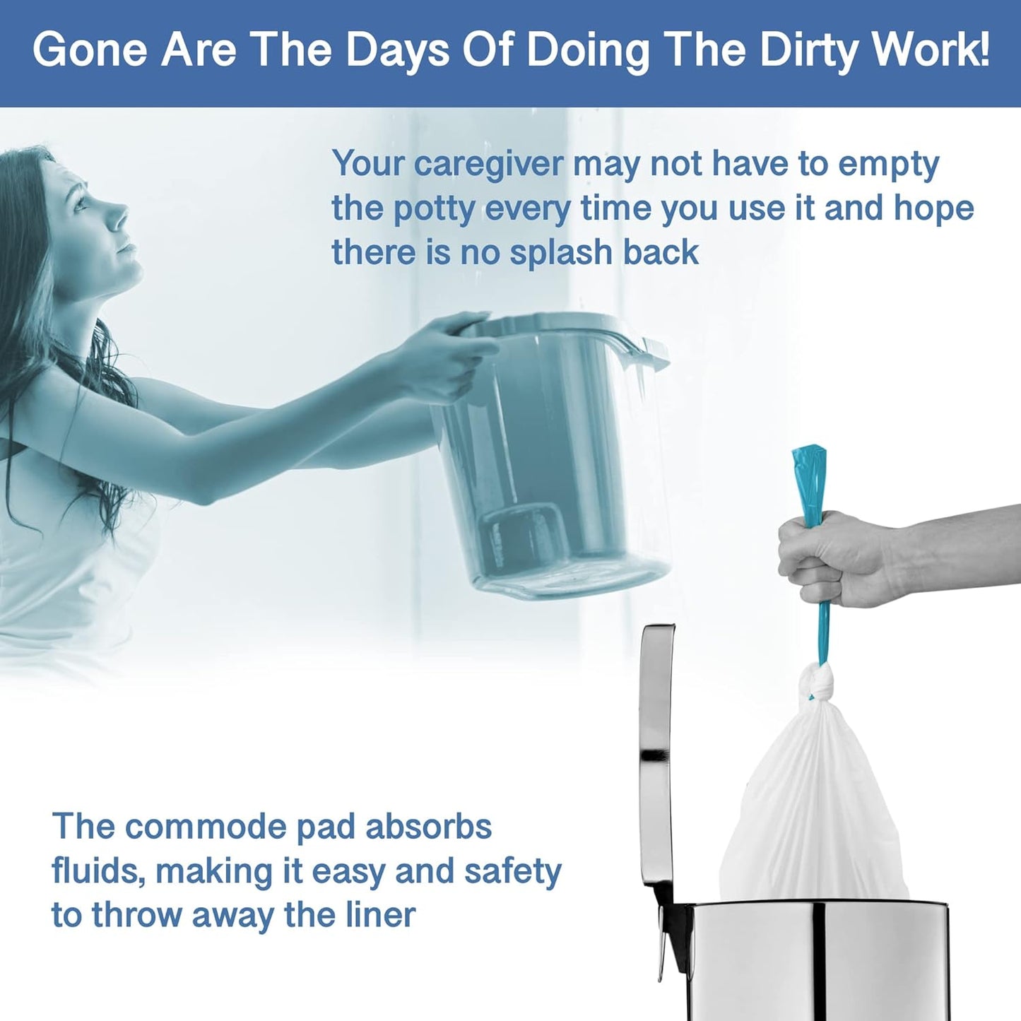 Commode Absorbent Pads for Bedside Commode Liners - 100 Pads for Portable Toilet Bags- No More Days Doing The Dirty Work - For Bedside Toilet Liners, Potty Bags for Portable Toilet, Potty Chair Liners