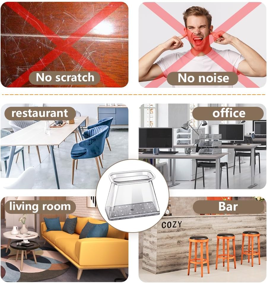 BUMACO Chair Leg Floor Protectors Rectangle Chair Leg Protectors for Hardwood Floors Silicone Pads Covers to Protect Floors(Clear-20 Pcs, Rectangle M Fit (Perimeter: 3-3/4"~4-7/8")