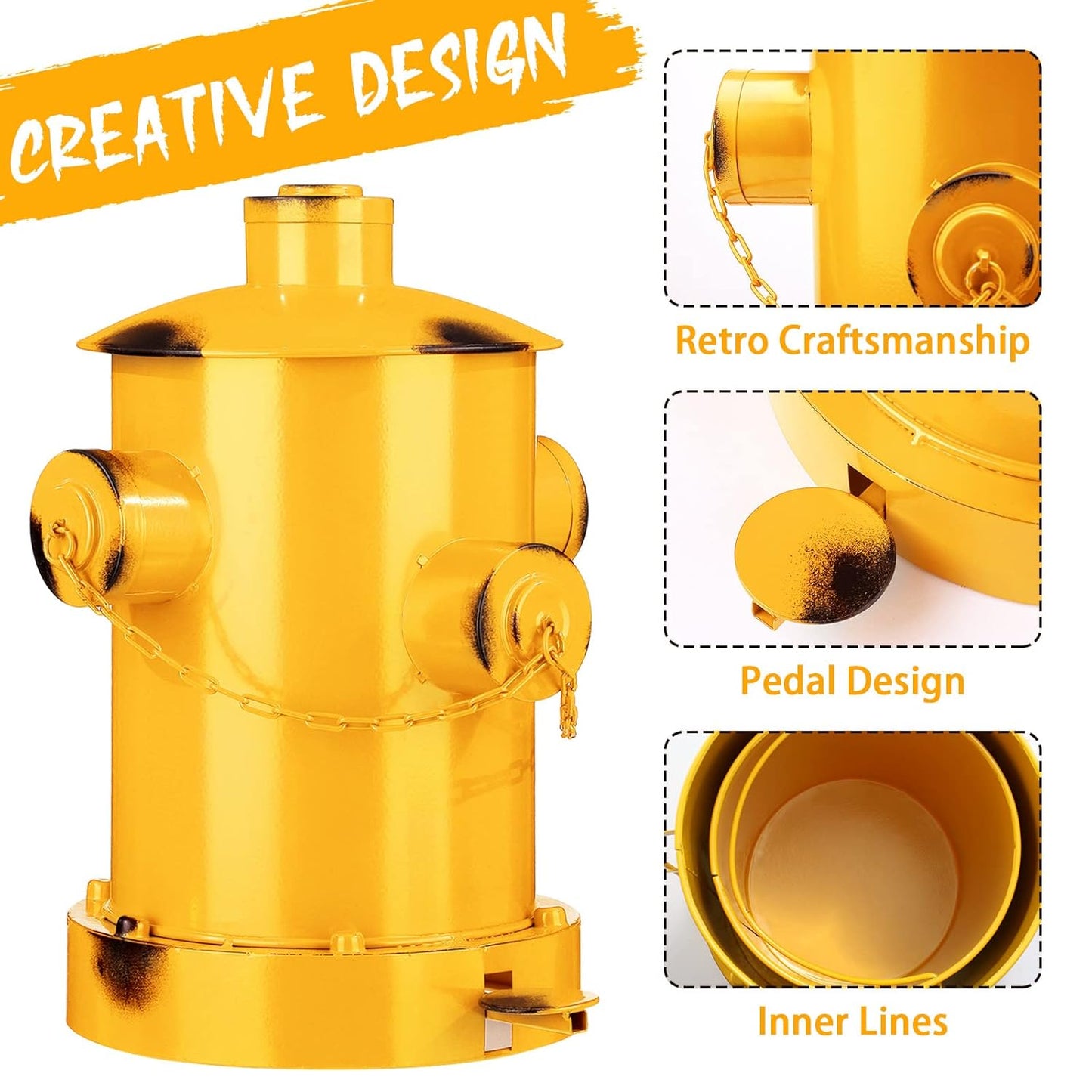 Hoolerry Fire Hydrant Trash Can Retro Creative Garbage Can with Inner Bucket Large Capacity Wrought Iron Pedal Trash Can Indoor Outdoor Waste Bins for Park Garden Kitchen Garbage (Yellow, Small)